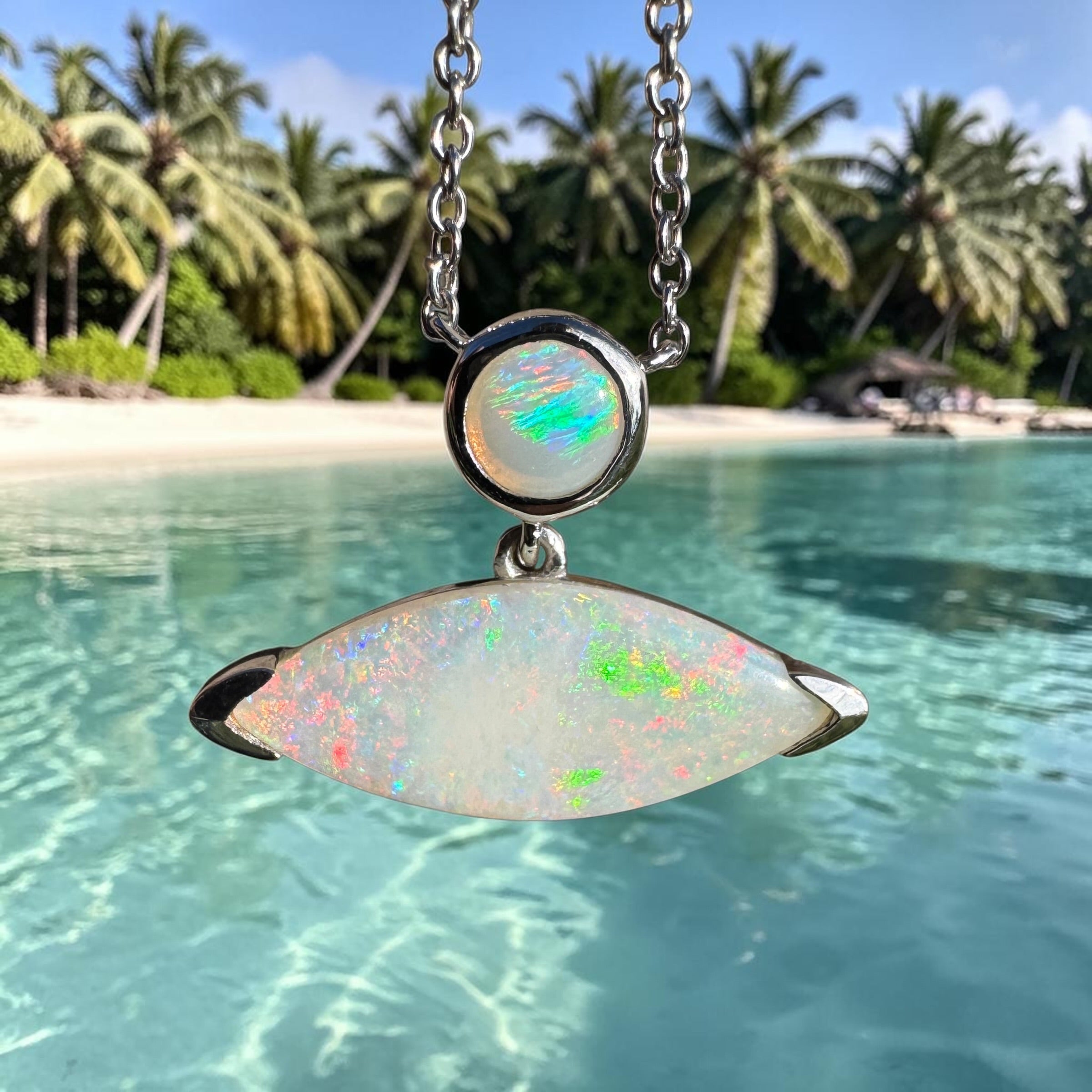 3ct Coober Pedy Opal Pendant Necklace ~ 'Ceduna Colourwave' | 925 Sterling Silver | Solid Australian Opal