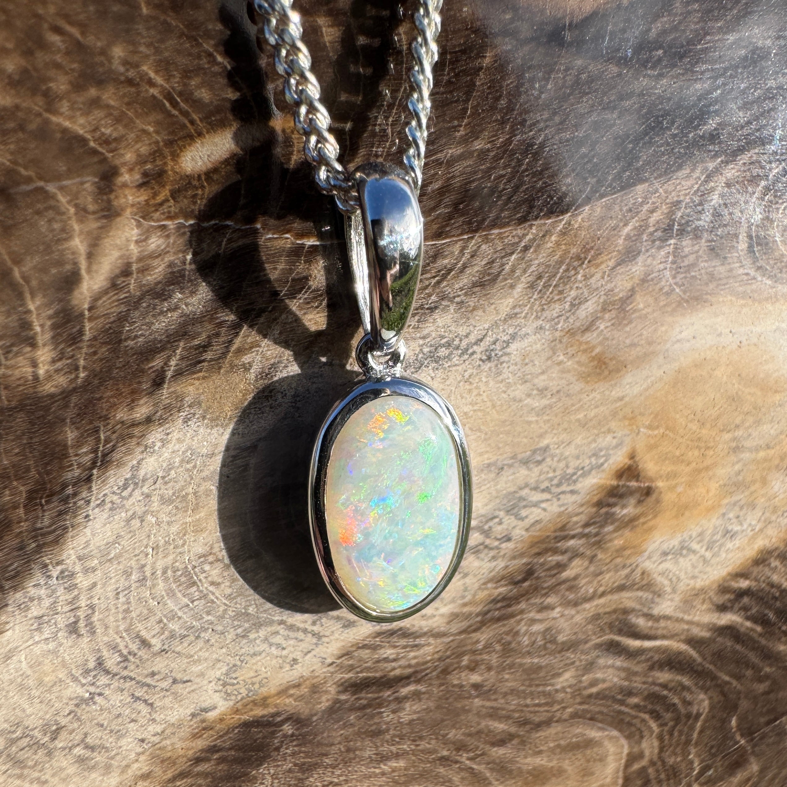1.75ct Coober Pedy Opal Pendant Necklace ~ 'Horrocks Tide' | 925 Sterling Silver | Solid Australian Opal