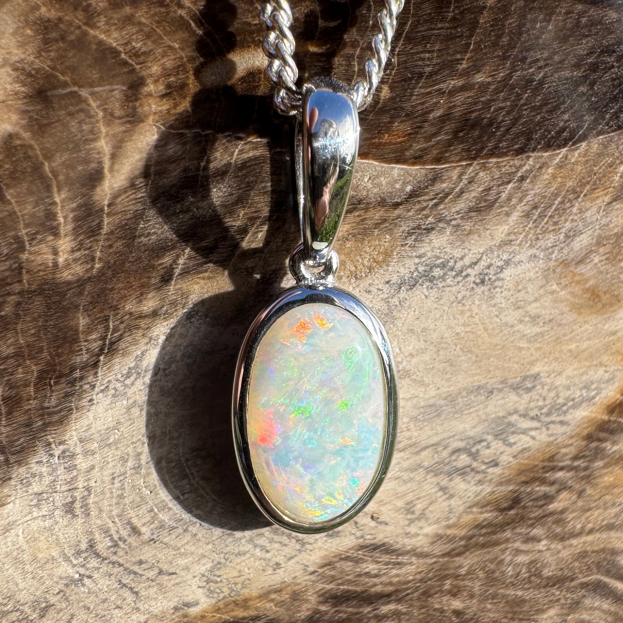 1.75ct Coober Pedy Opal Pendant Necklace ~ 'Horrocks Tide' | 925 Sterling Silver | Solid Australian Opal
