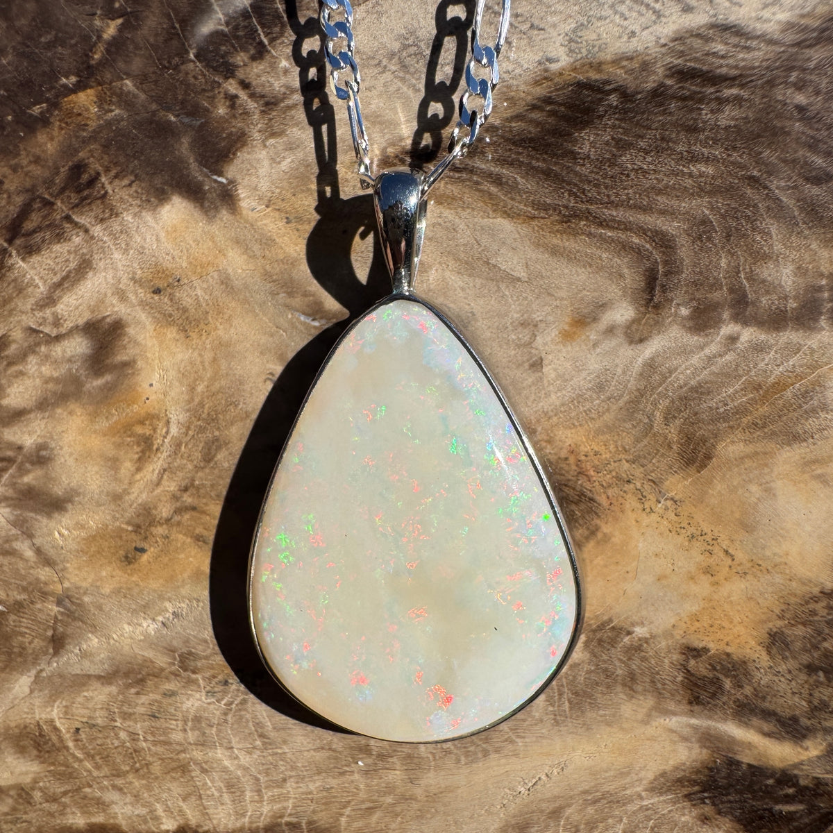 13.4ct Coober Pedy Opal Pendant Necklace ~ 'Bunya Mountains Blaze' | 925 Sterling Silver | Solid Australian Opal