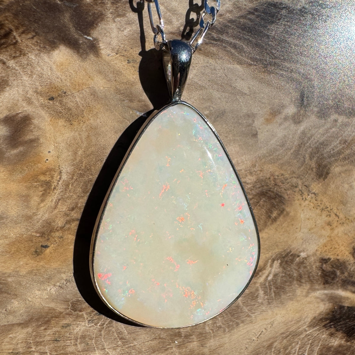 13.4ct Coober Pedy Opal Pendant Necklace ~ 'Bunya Mountains Blaze' | 925 Sterling Silver | Solid Australian Opal