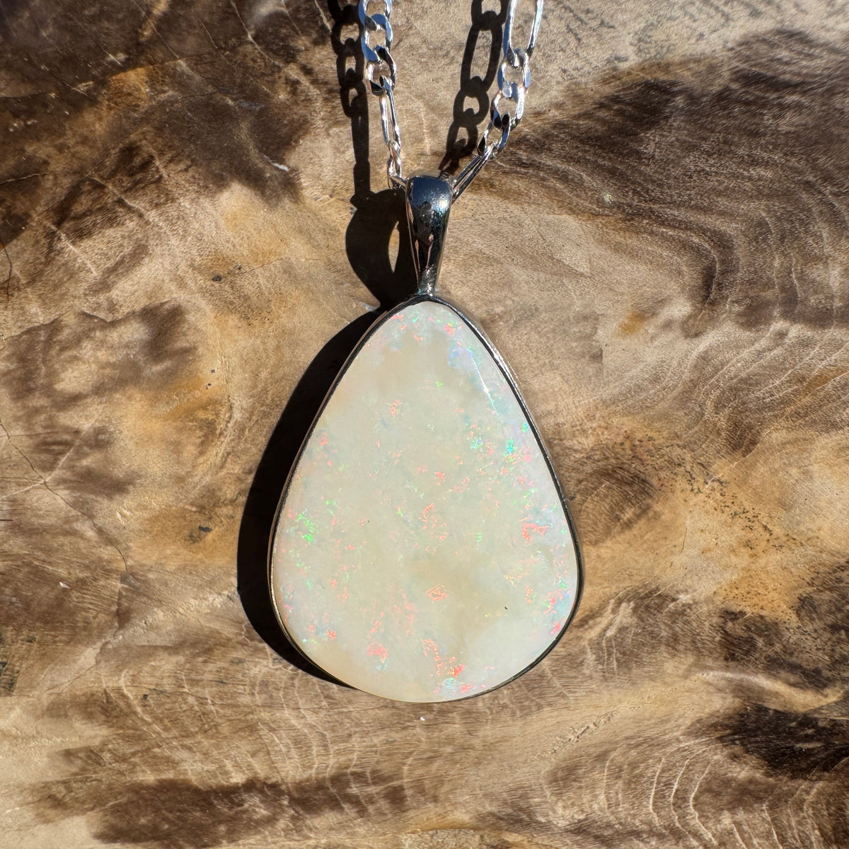 13.4ct Coober Pedy Opal Pendant Necklace ~ 'Bunya Mountains Blaze' | 925 Sterling Silver | Solid Australian Opal
