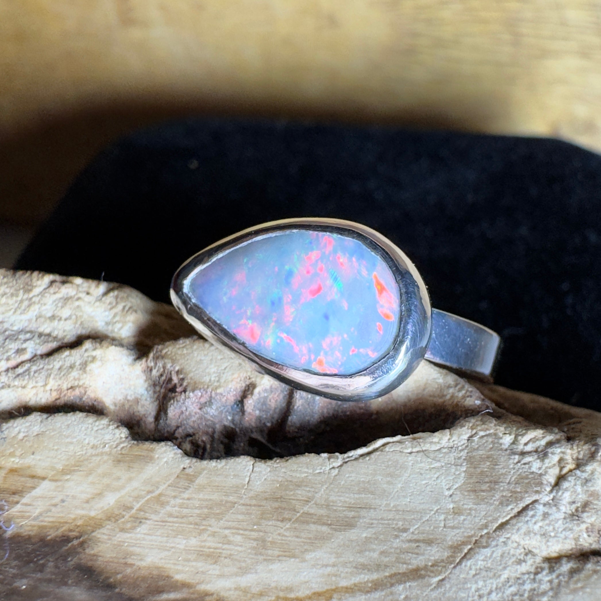2.2ct Solid Lightning Ridge Opal Ring ~ 'Barossa Glow' | 925 Sterling Silver | Solid Australian Opal