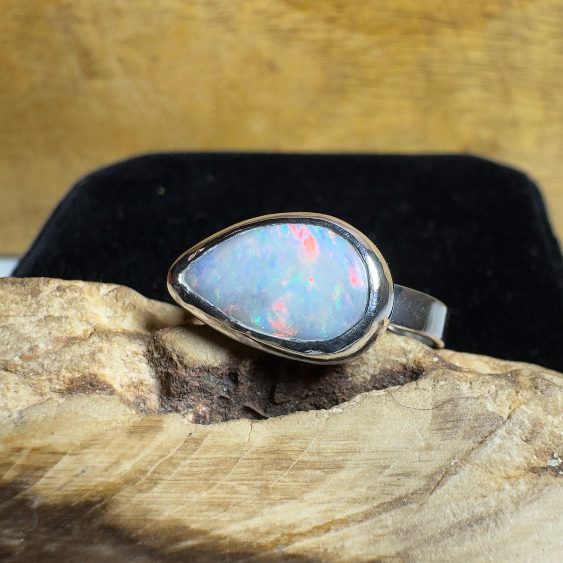 2.2ct Solid Lightning Ridge Opal Ring ~ 'Barossa Glow' | 925 Sterling Silver | Solid Australian Opal