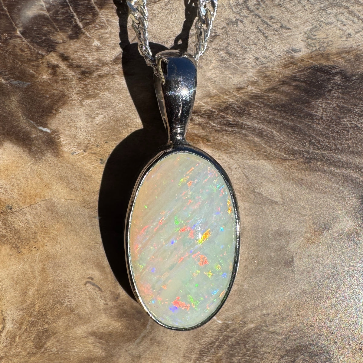 2.5ct Coober Pedy Opal Pendant Necklace ~ 'Kanangra Aurora' | 925 Sterling Silver | Solid Australian Opal
