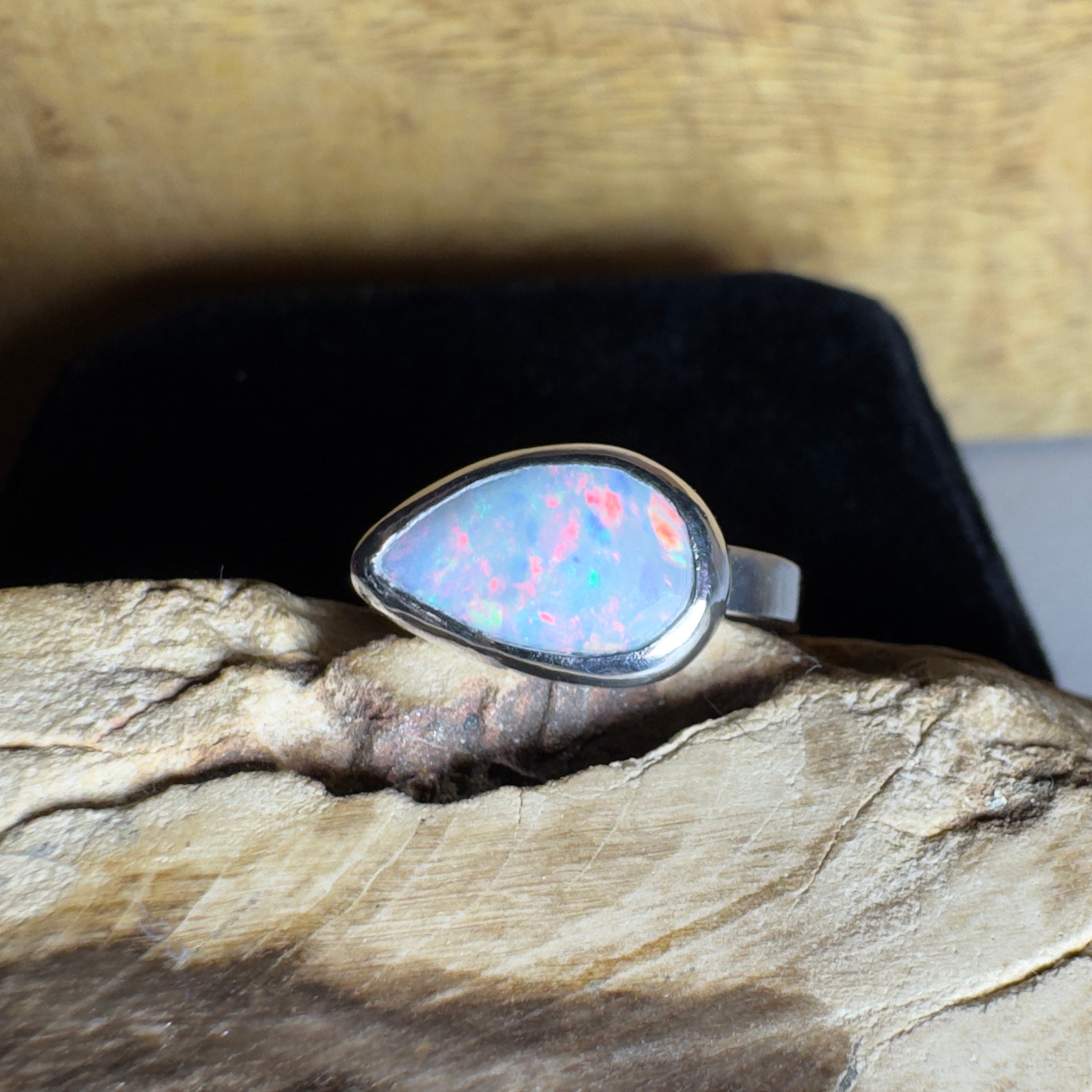 2.2ct Solid Lightning Ridge Opal Ring ~ 'Barossa Glow' | 925 Sterling Silver | Solid Australian Opal