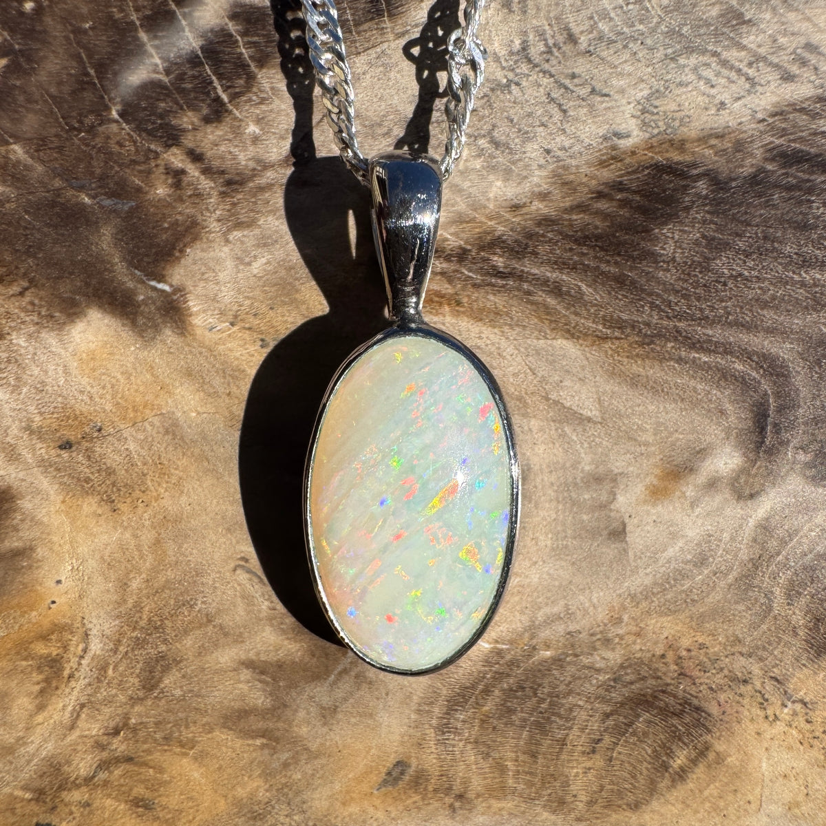 2.5ct Coober Pedy Opal Pendant Necklace ~ 'Kanangra Aurora' | 925 Sterling Silver | Solid Australian Opal