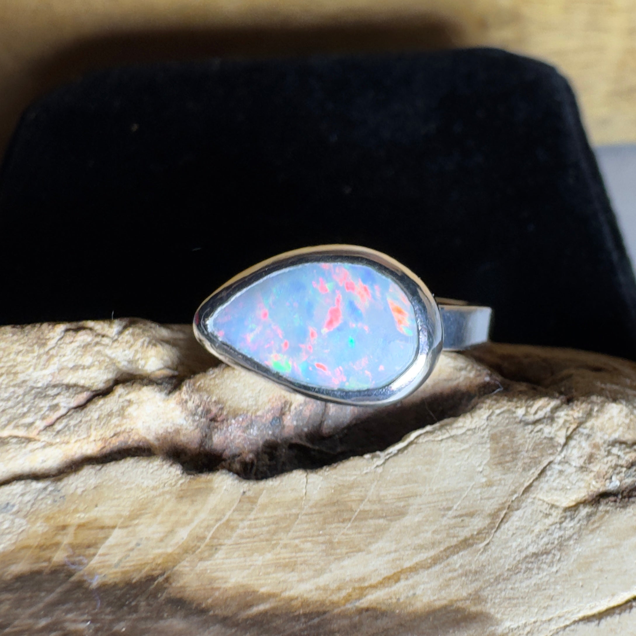 2.2ct Solid Lightning Ridge Opal Ring ~ 'Barossa Glow' | 925 Sterling Silver | Solid Australian Opal