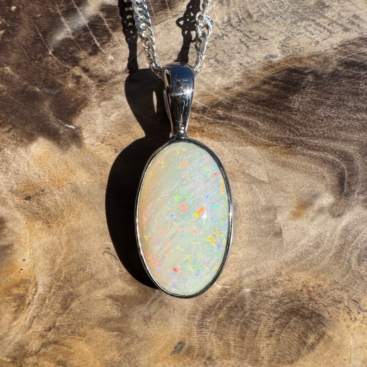 2.5ct Coober Pedy Opal Pendant Necklace ~ 'Kanangra Aurora' | 925 Sterling Silver | Solid Australian Opal