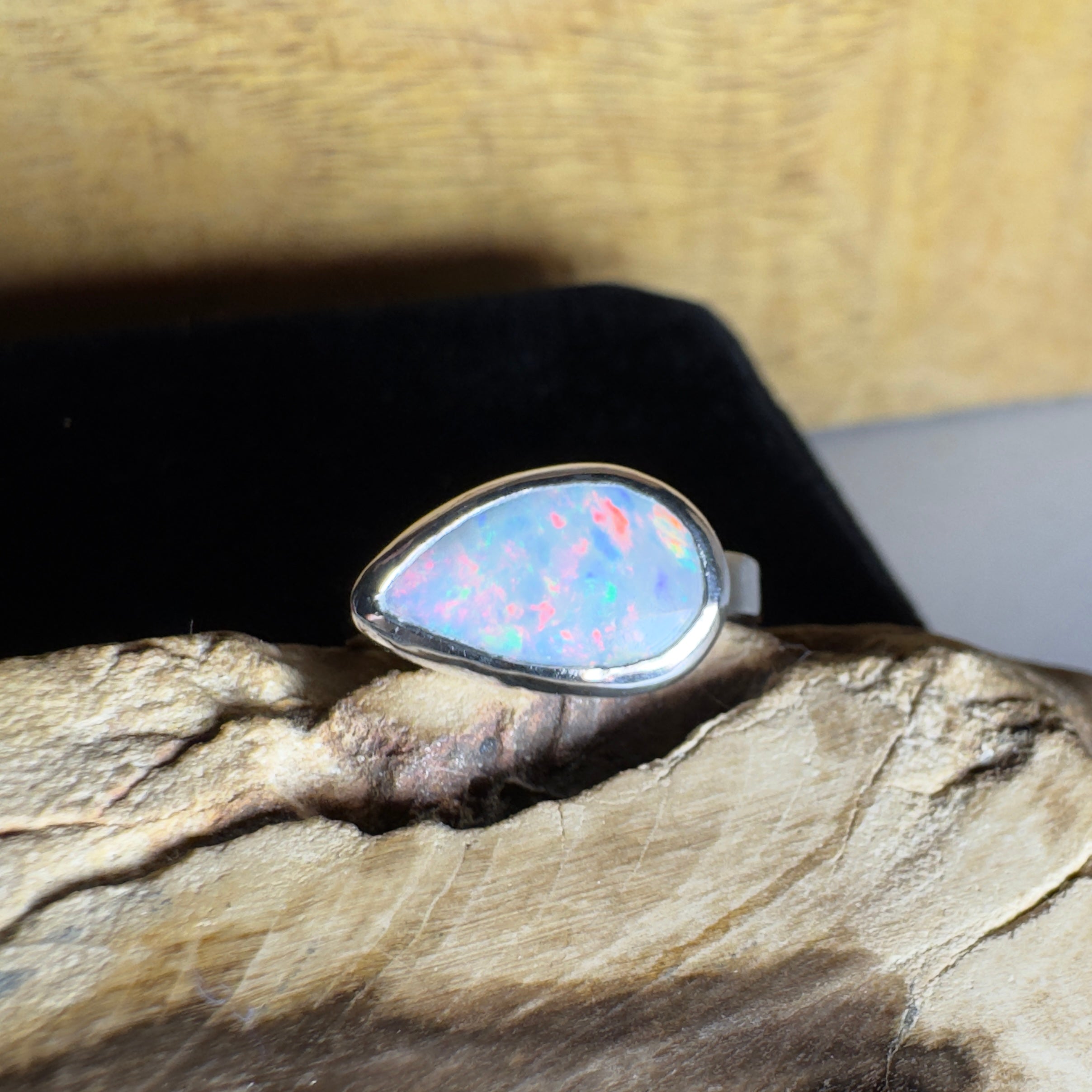 2.2ct Solid Lightning Ridge Opal Ring ~ 'Barossa Glow' | 925 Sterling Silver | Solid Australian Opal