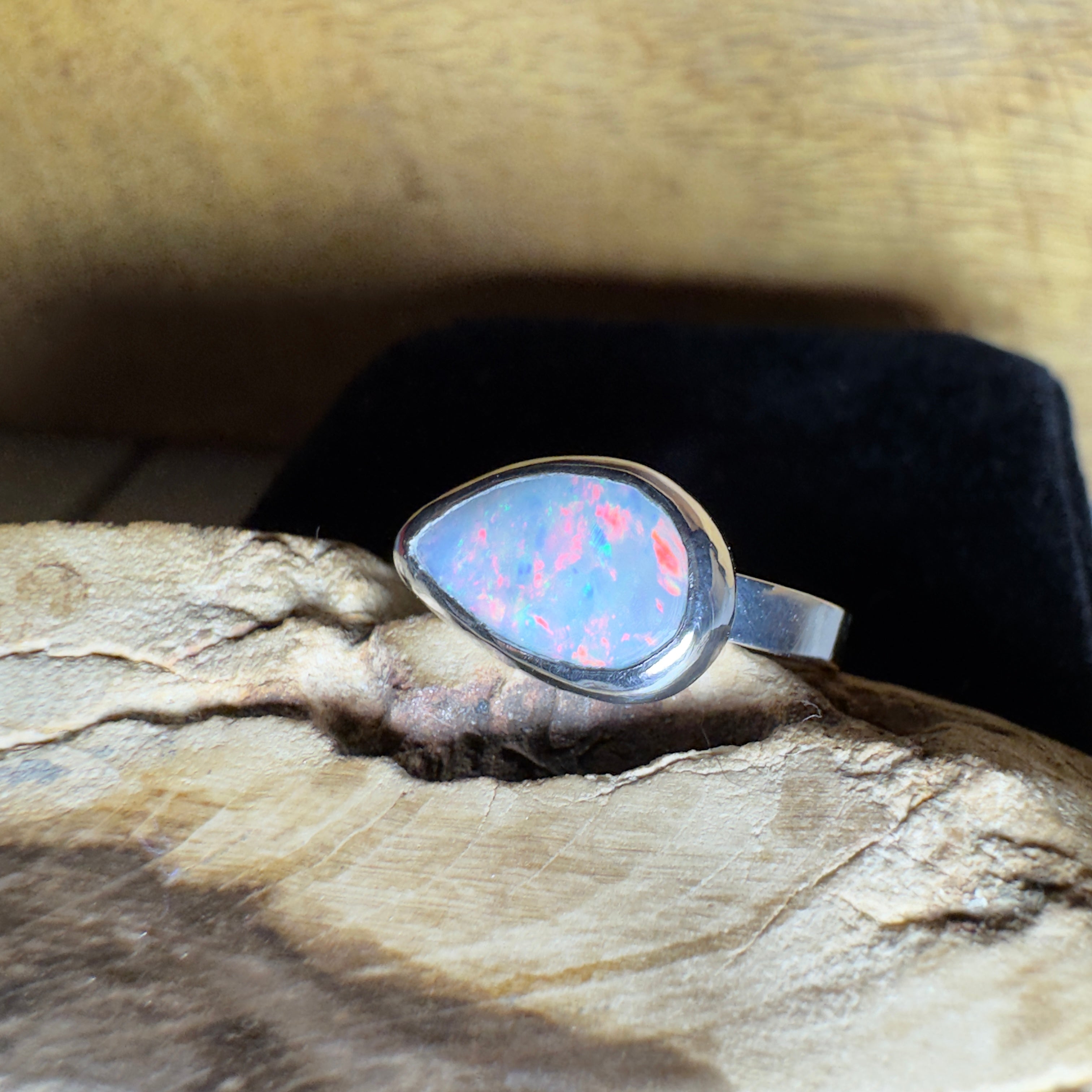 2.2ct Solid Lightning Ridge Opal Ring ~ 'Barossa Glow' | 925 Sterling Silver | Solid Australian Opal
