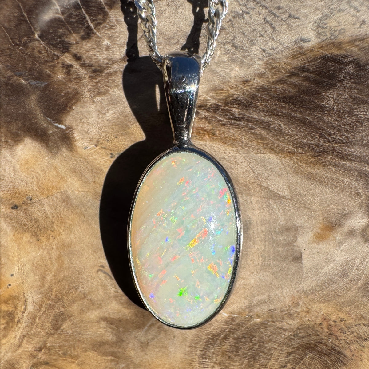 2.5ct Coober Pedy Opal Pendant Necklace ~ 'Kanangra Aurora' | 925 Sterling Silver | Solid Australian Opal