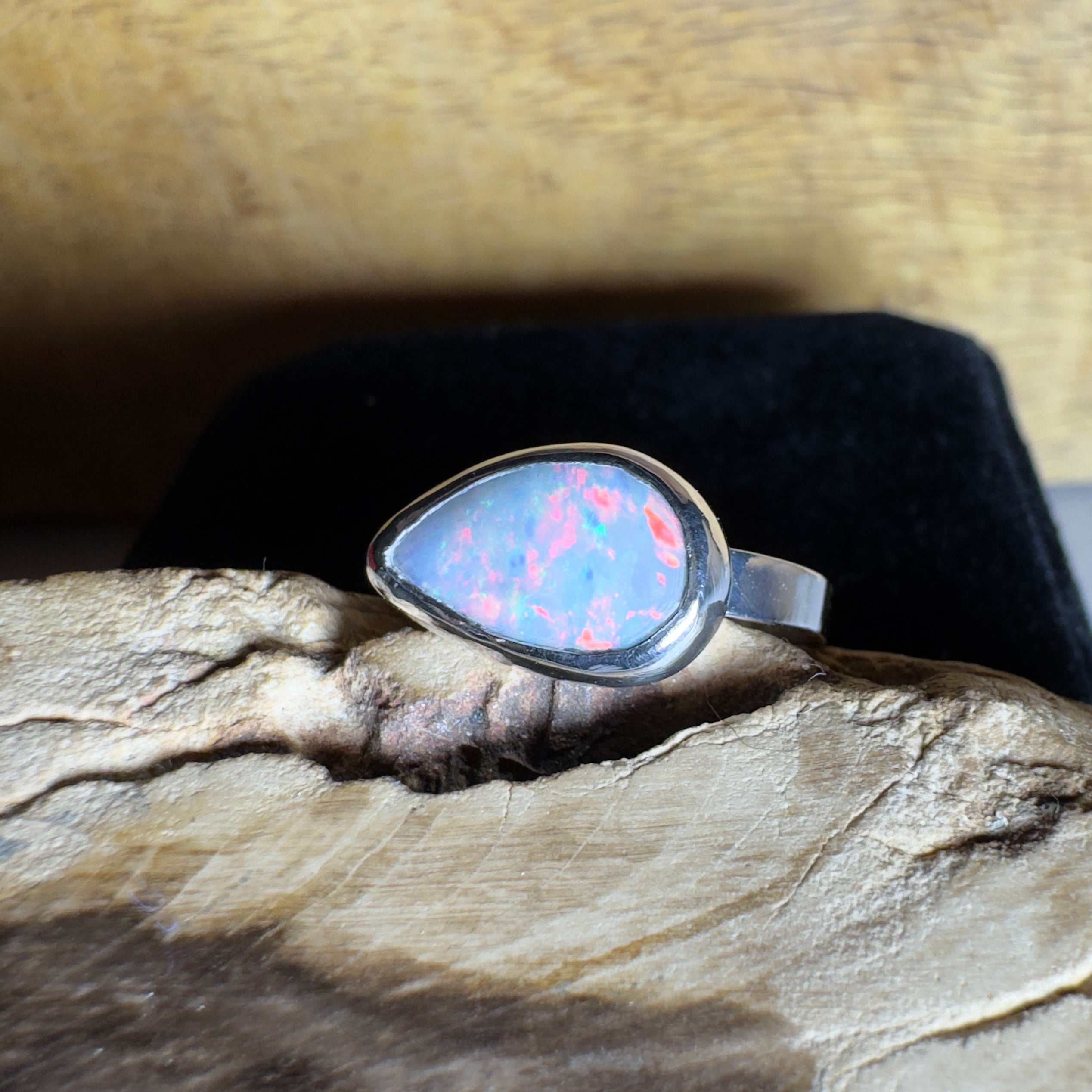 2.2ct Solid Lightning Ridge Opal Ring ~ 'Barossa Glow' | 925 Sterling Silver | Solid Australian Opal
