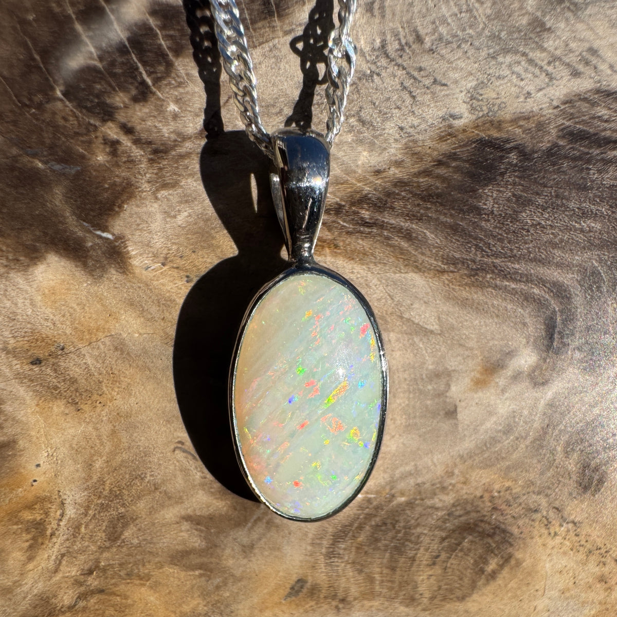 2.5ct Coober Pedy Opal Pendant Necklace ~ 'Kanangra Aurora' | 925 Sterling Silver | Solid Australian Opal
