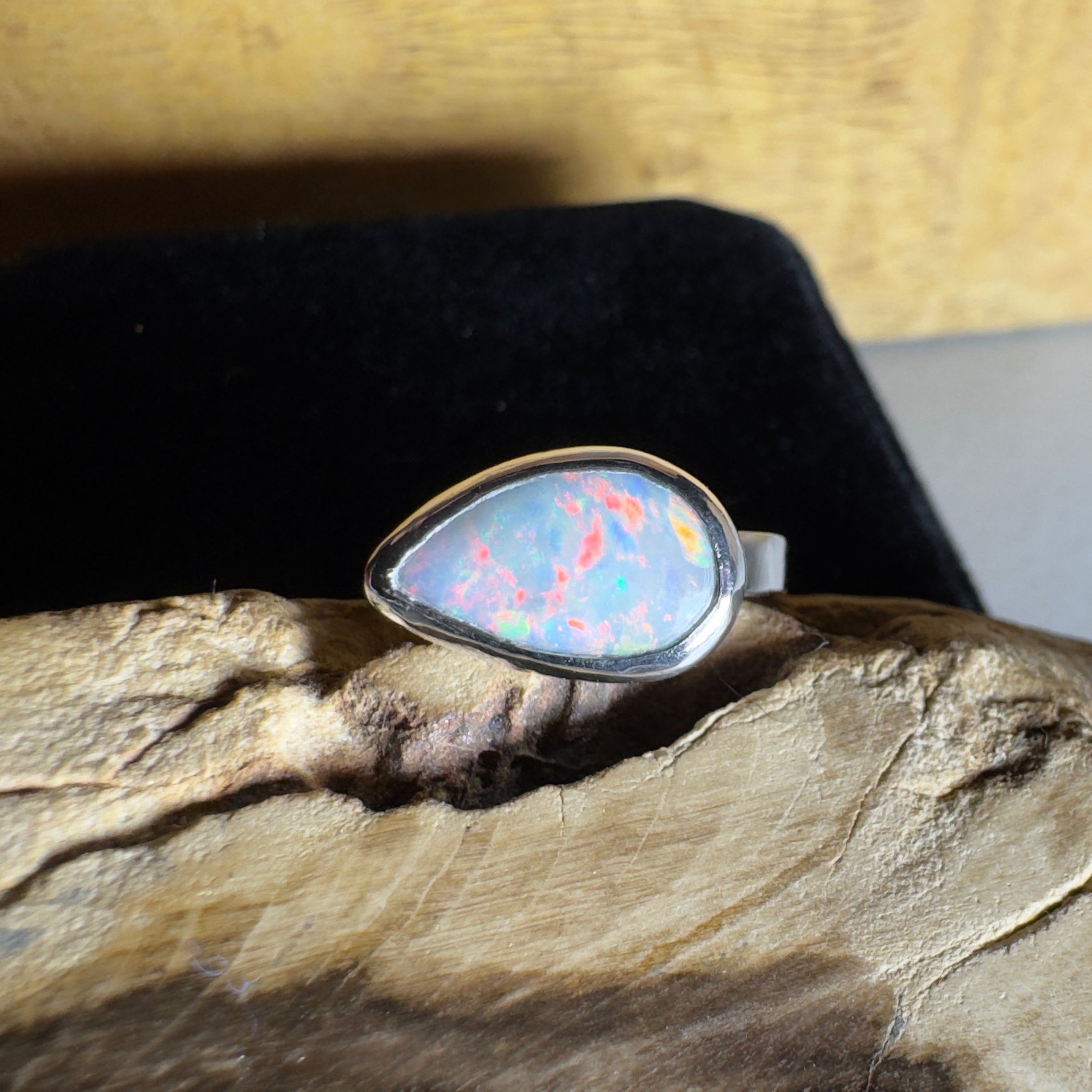 2.2ct Solid Lightning Ridge Opal Ring ~ 'Barossa Glow' | 925 Sterling Silver | Solid Australian Opal