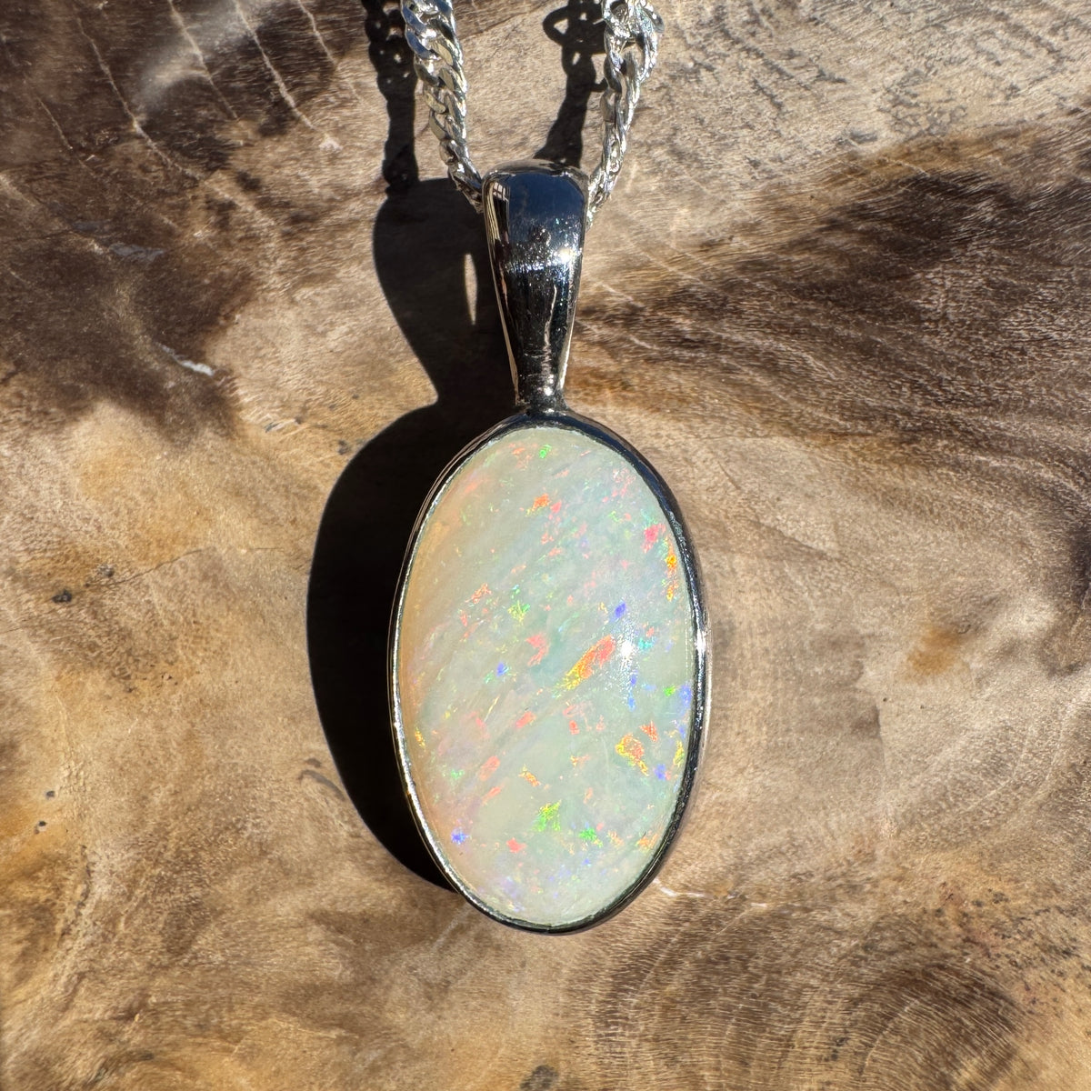 2.5ct Coober Pedy Opal Pendant Necklace ~ 'Kanangra Aurora' | 925 Sterling Silver | Solid Australian Opal