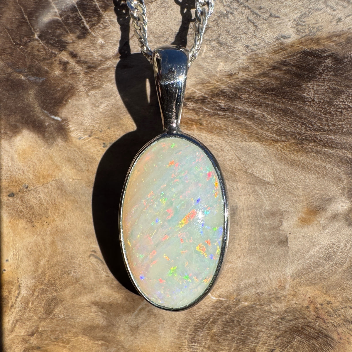 2.5ct Coober Pedy Opal Pendant Necklace ~ 'Kanangra Aurora' | 925 Sterling Silver | Solid Australian Opal