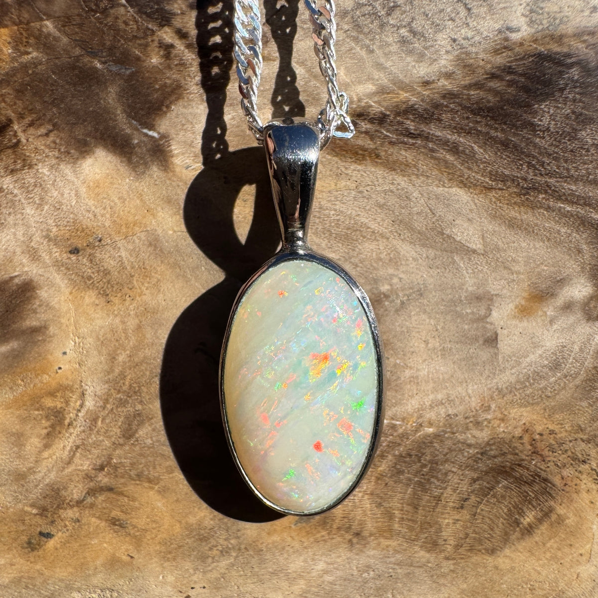 2.5ct Coober Pedy Opal Pendant Necklace ~ 'Kanangra Aurora' | 925 Sterling Silver | Solid Australian Opal