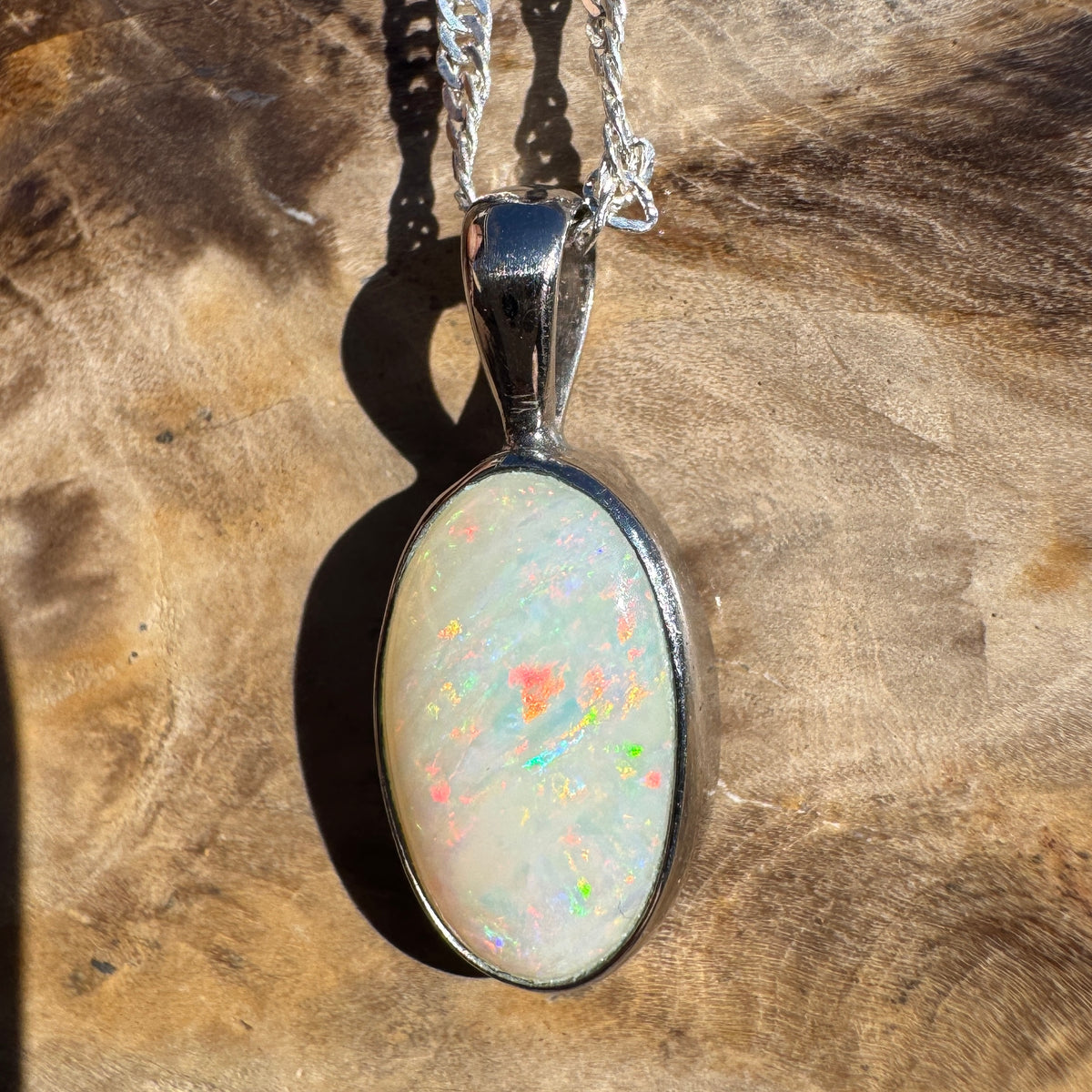 2.5ct Coober Pedy Opal Pendant Necklace ~ 'Kanangra Aurora' | 925 Sterling Silver | Solid Australian Opal