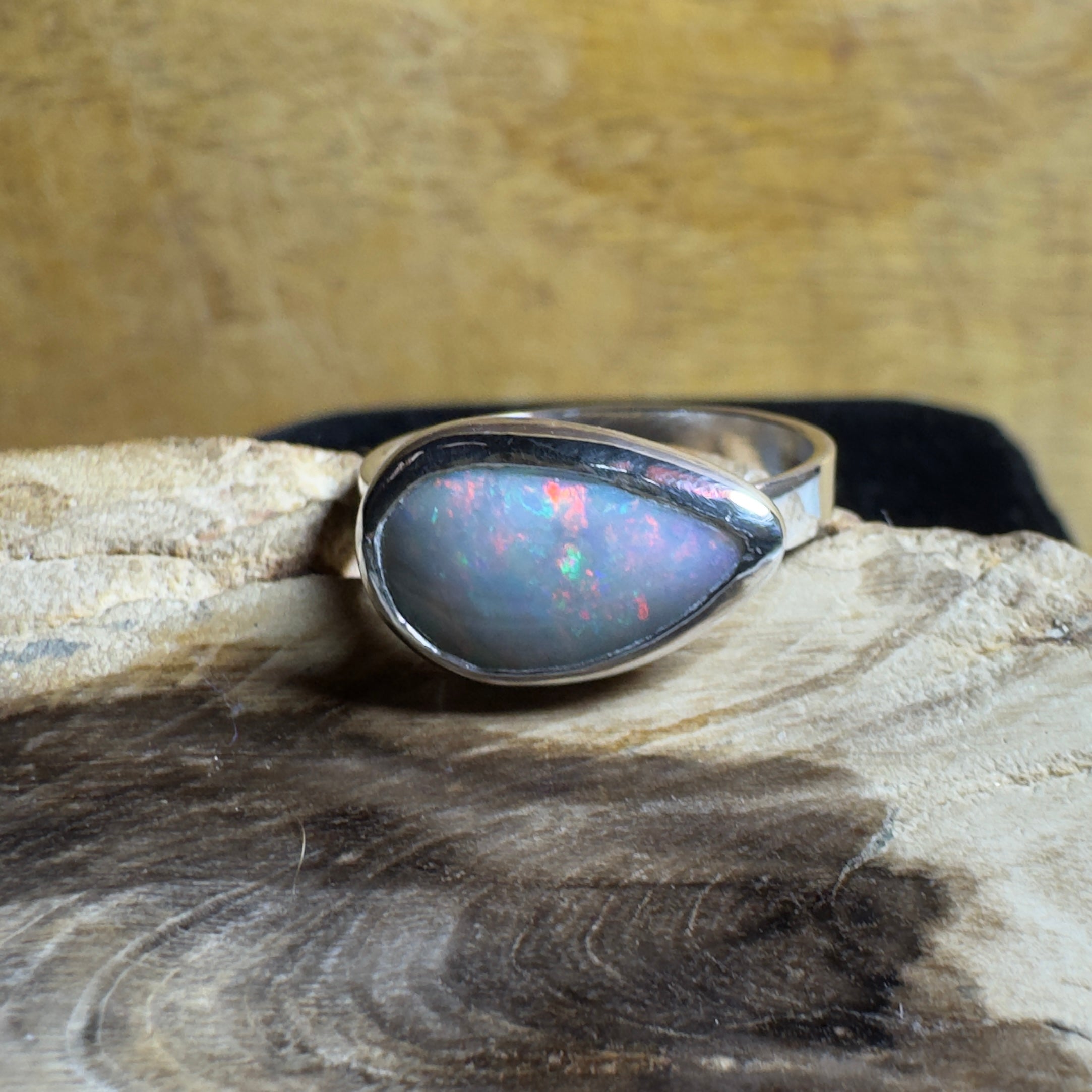 2.2ct Solid Lightning Ridge Opal Ring ~ 'Barossa Glow' | 925 Sterling Silver | Solid Australian Opal