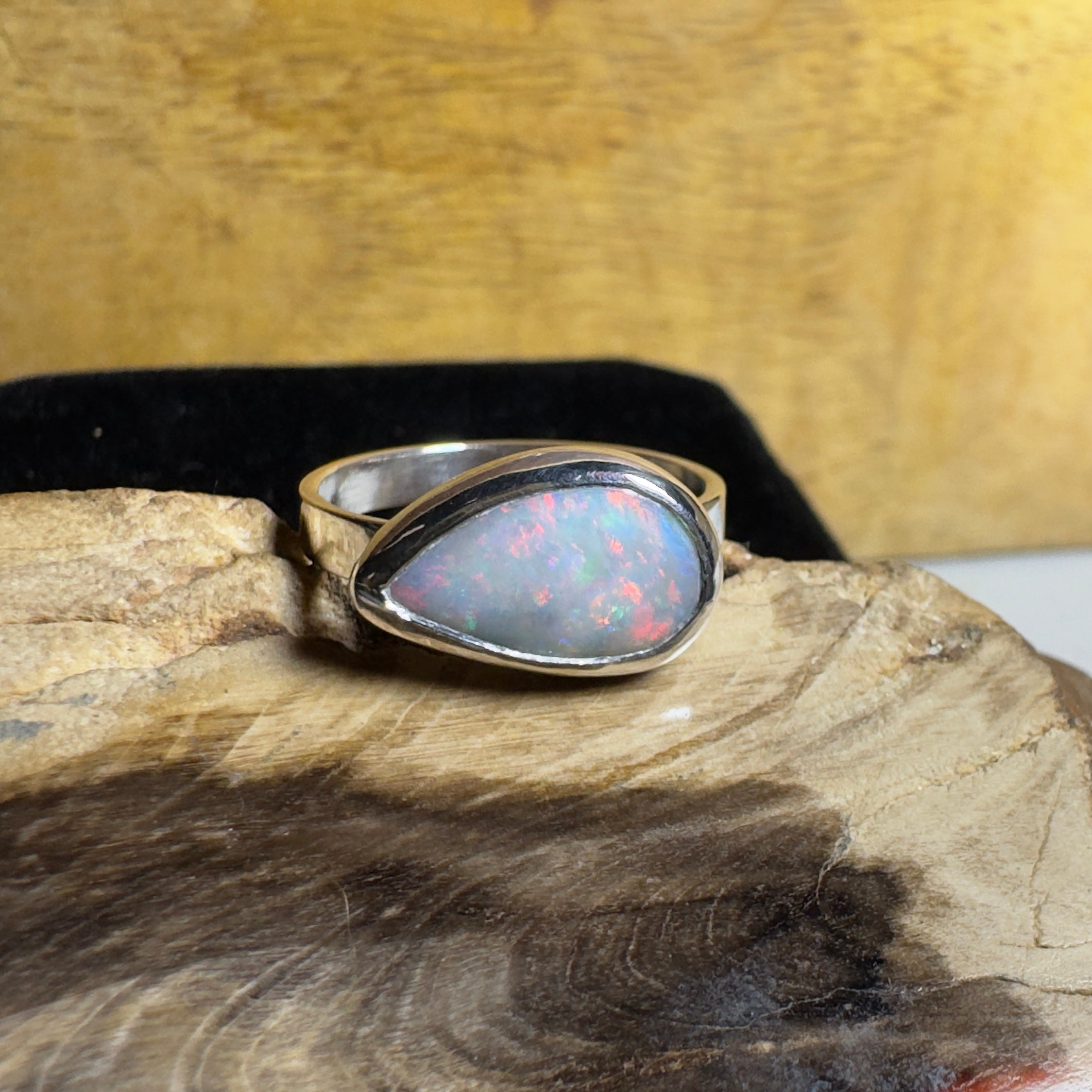 2.2ct Solid Lightning Ridge Opal Ring ~ 'Barossa Glow' | 925 Sterling Silver | Solid Australian Opal