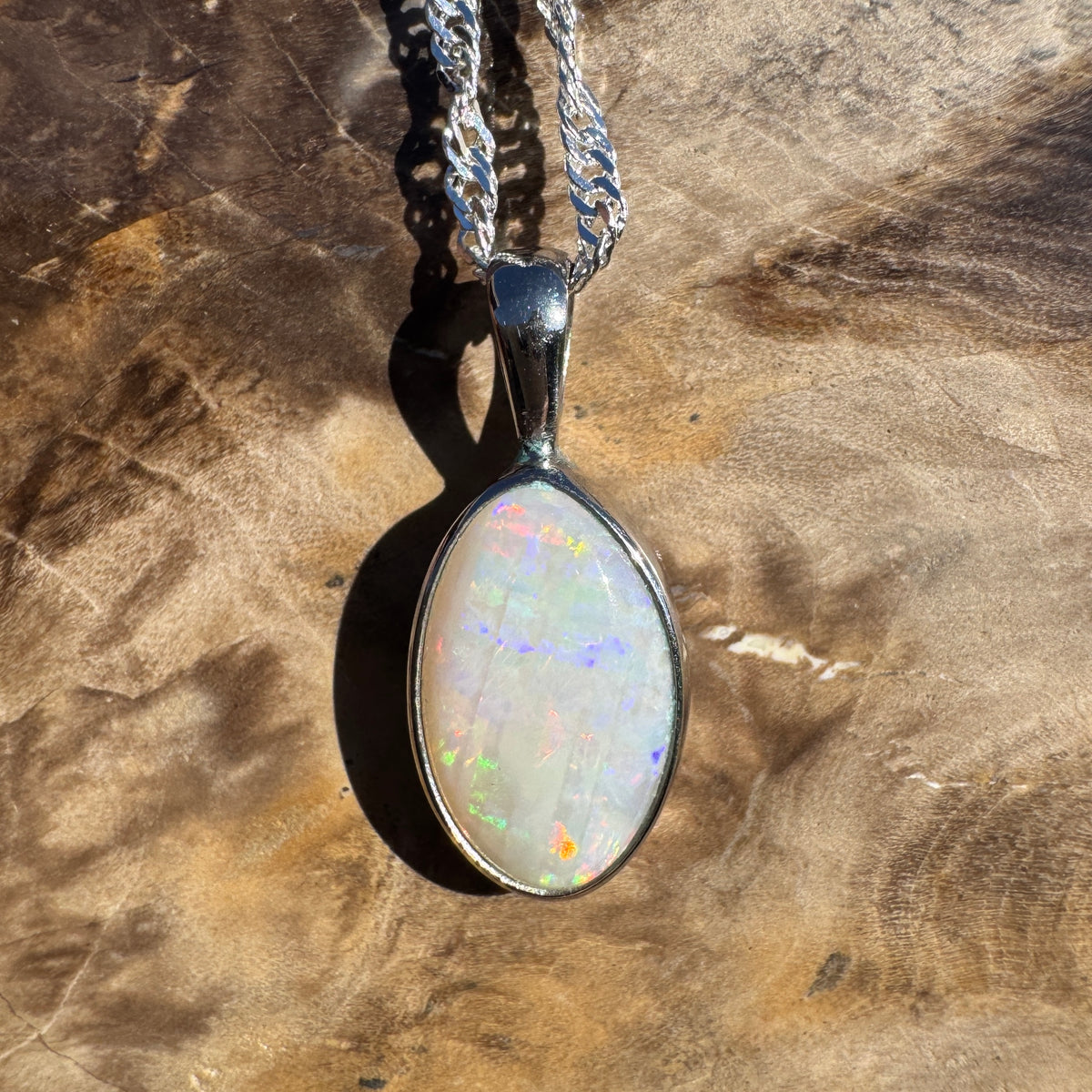 2.3ct Coober Pedy Opal Pendant Necklace ~ 'Hutt Lagoon Sunburst' | 925 Sterling Silver | Solid Australian Opal