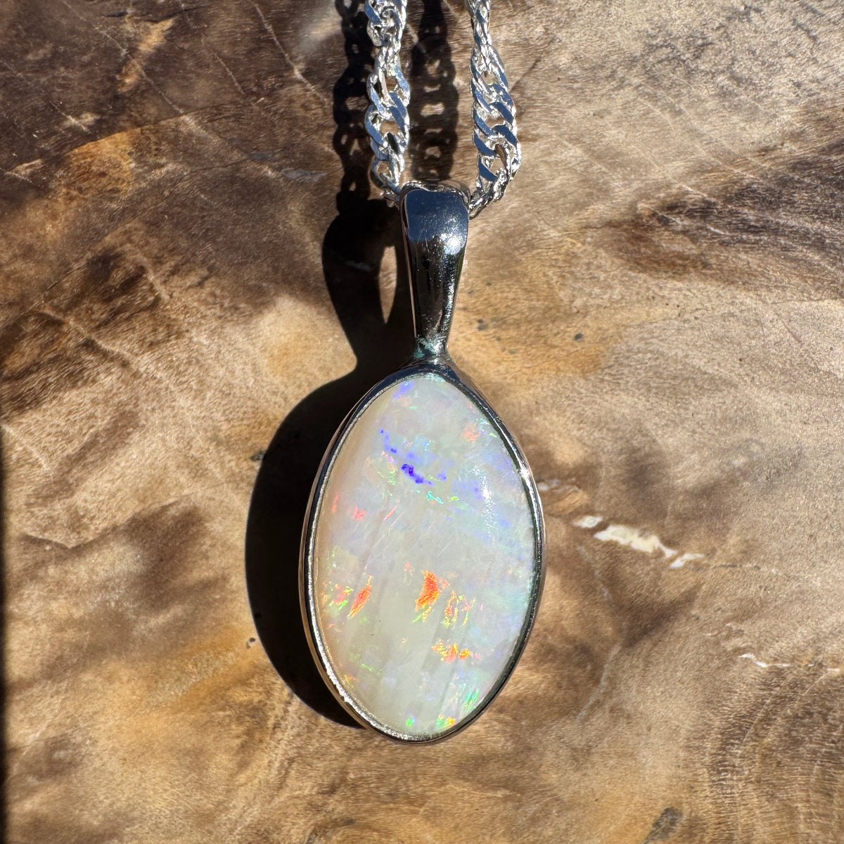 2.3ct Coober Pedy Opal Pendant Necklace ~ 'Hutt Lagoon Sunburst' | 925 Sterling Silver | Solid Australian Opal