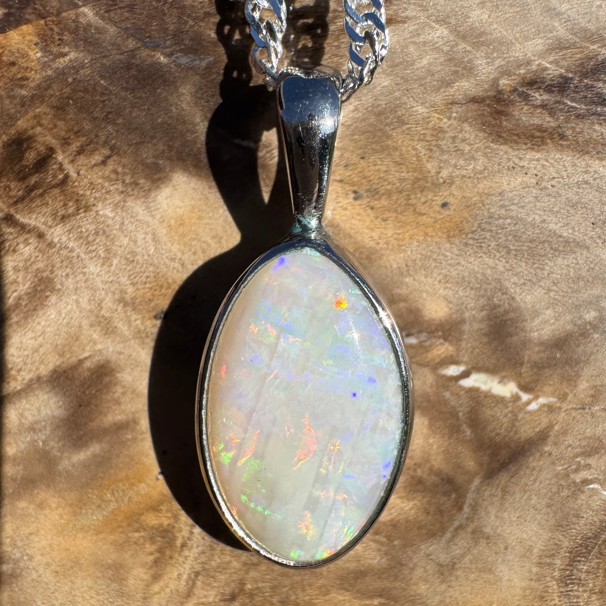 2.3ct Coober Pedy Opal Pendant Necklace ~ 'Hutt Lagoon Sunburst' | 925 Sterling Silver | Solid Australian Opal
