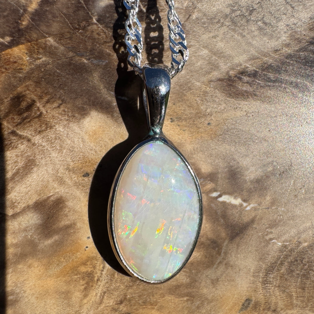 2.3ct Coober Pedy Opal Pendant Necklace ~ 'Hutt Lagoon Sunburst' | 925 Sterling Silver | Solid Australian Opal
