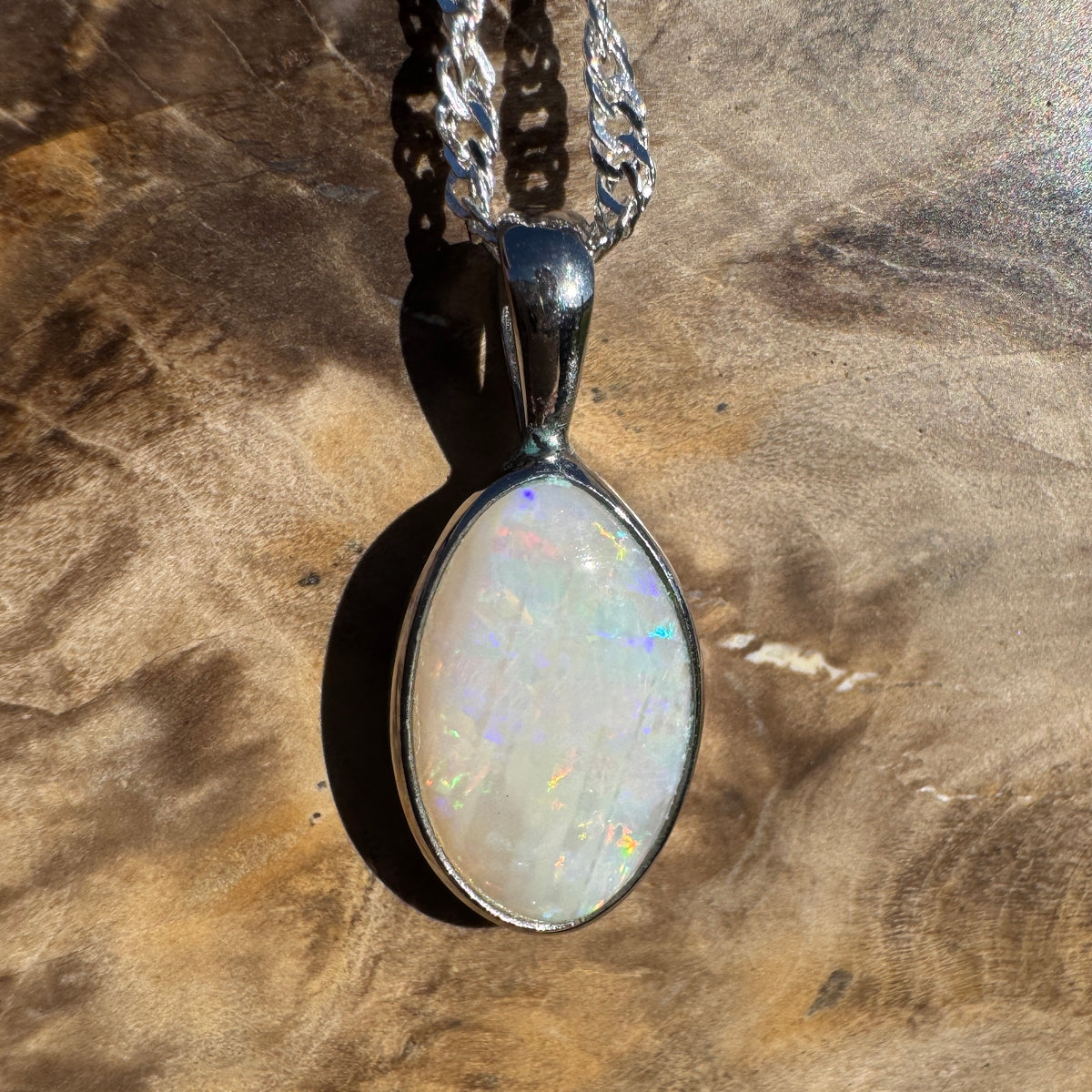 2.3ct Coober Pedy Opal Pendant Necklace ~ 'Hutt Lagoon Sunburst' | 925 Sterling Silver | Solid Australian Opal