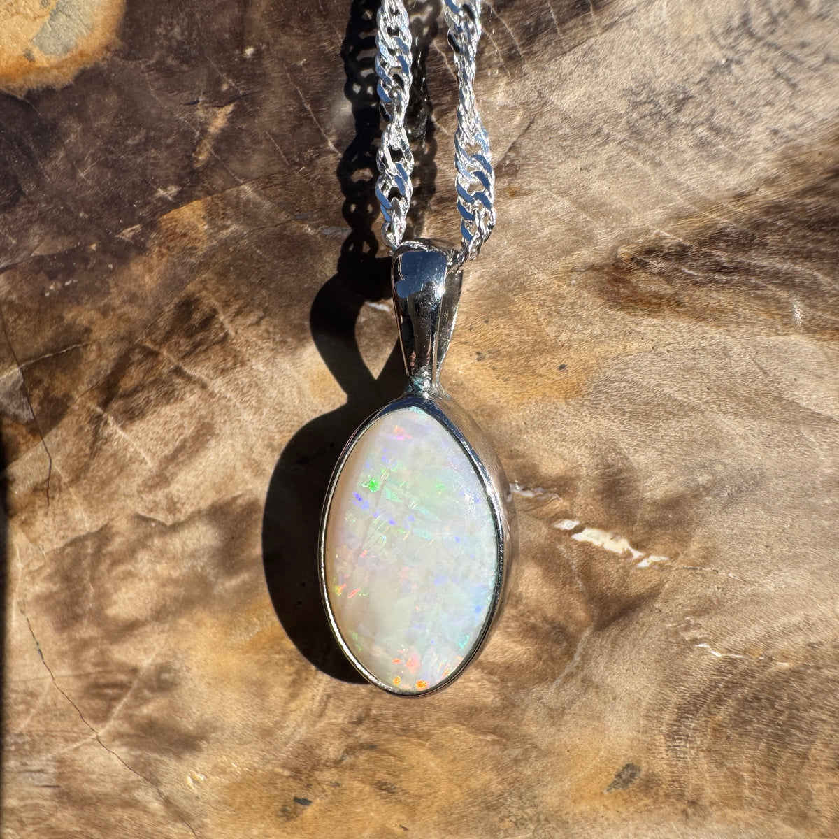 2.3ct Coober Pedy Opal Pendant Necklace ~ 'Hutt Lagoon Sunburst' | 925 Sterling Silver | Solid Australian Opal