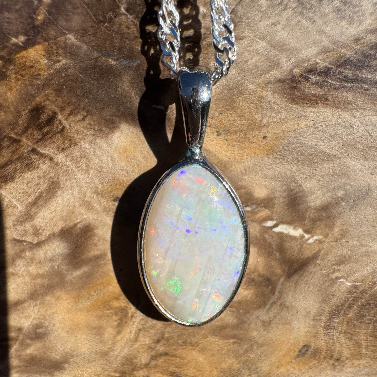 2.3ct Coober Pedy Opal Pendant Necklace ~ 'Hutt Lagoon Sunburst' | 925 Sterling Silver | Solid Australian Opal