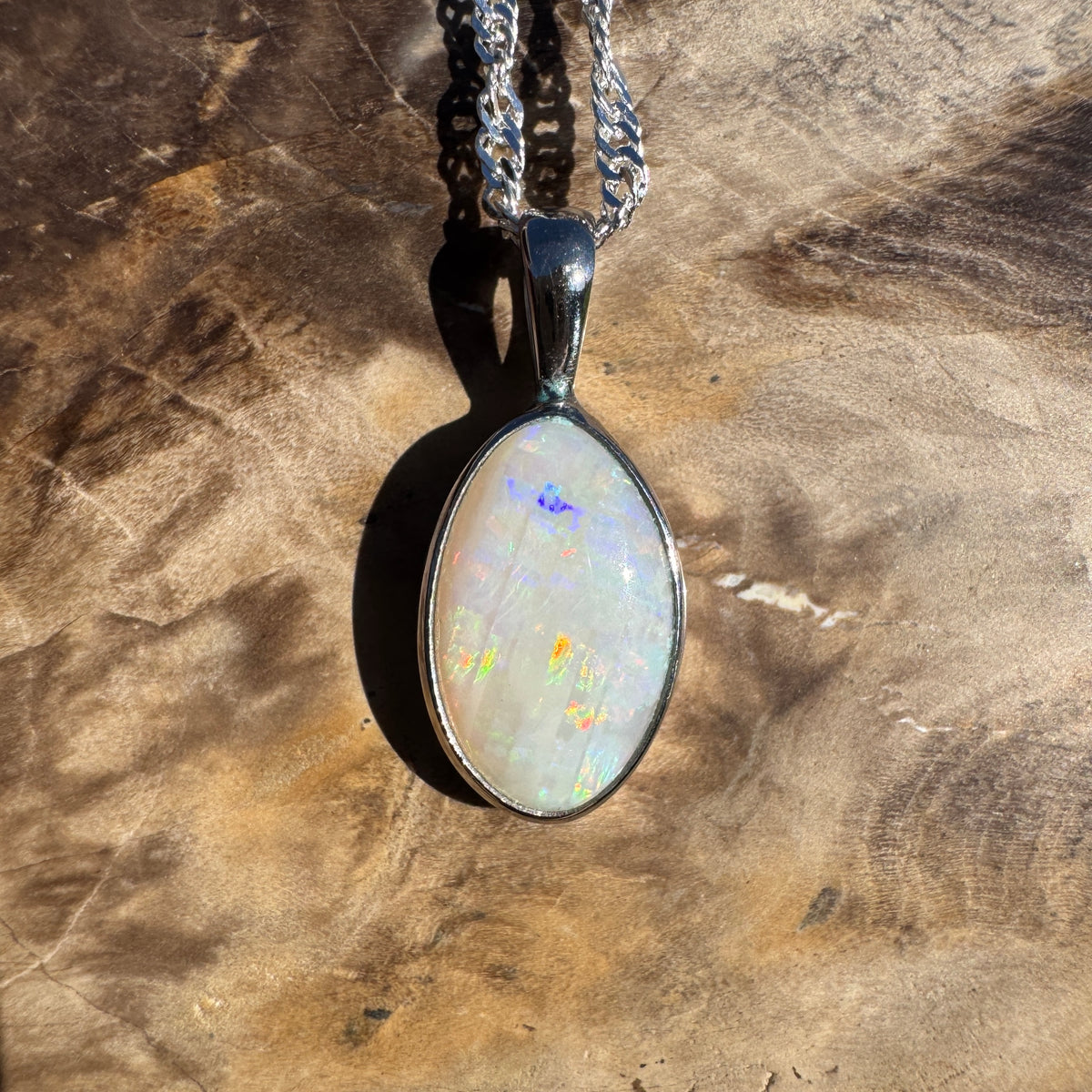 2.3ct Coober Pedy Opal Pendant Necklace ~ 'Hutt Lagoon Sunburst' | 925 Sterling Silver | Solid Australian Opal