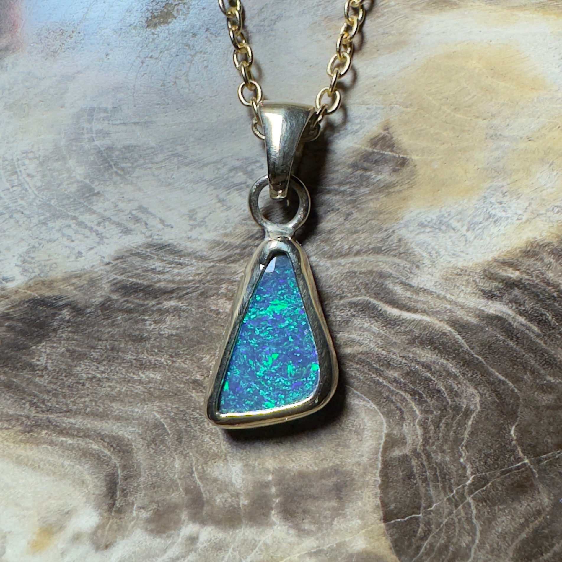 0.9ct Solid Lightning Ridge Opal Pendant Necklace ~'Arnhem Azure' | 9ct Yellow Gold | Solid Australian Opal
