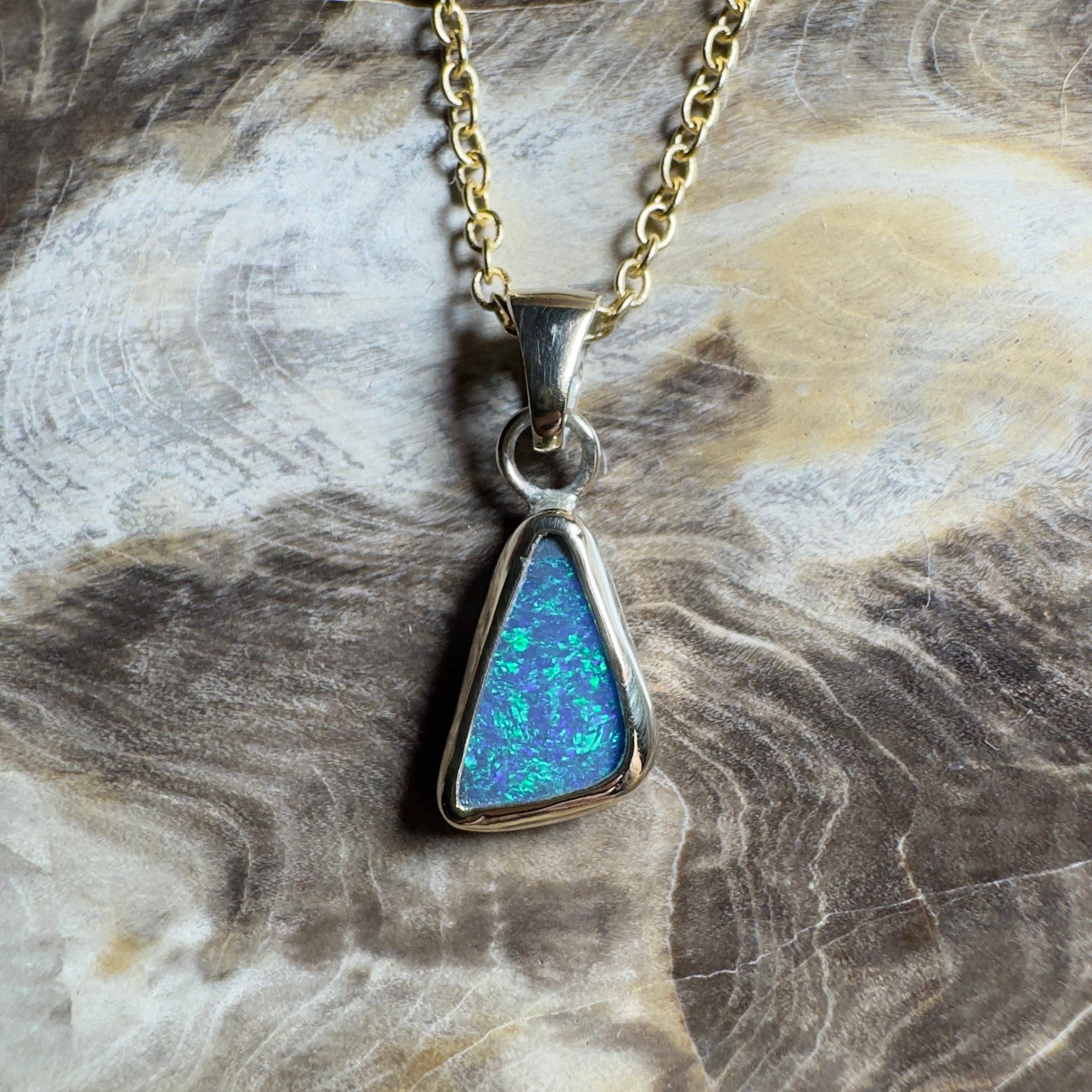 0.9ct Solid Lightning Ridge Opal Pendant Necklace ~'Arnhem Azure' | 9ct Yellow Gold | Solid Australian Opal