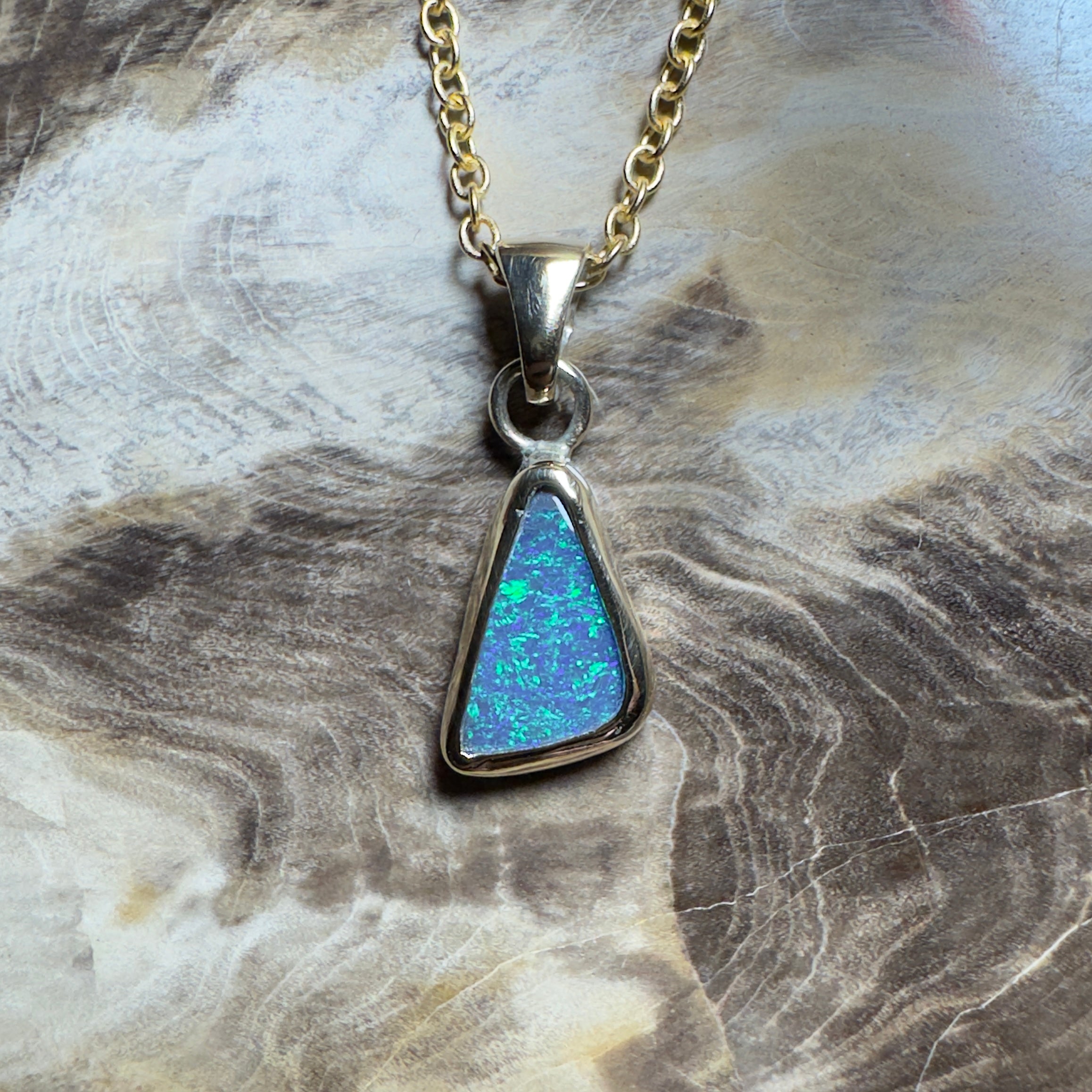 0.9ct Solid Lightning Ridge Opal Pendant Necklace ~'Arnhem Azure' | 9ct Yellow Gold | Solid Australian Opal