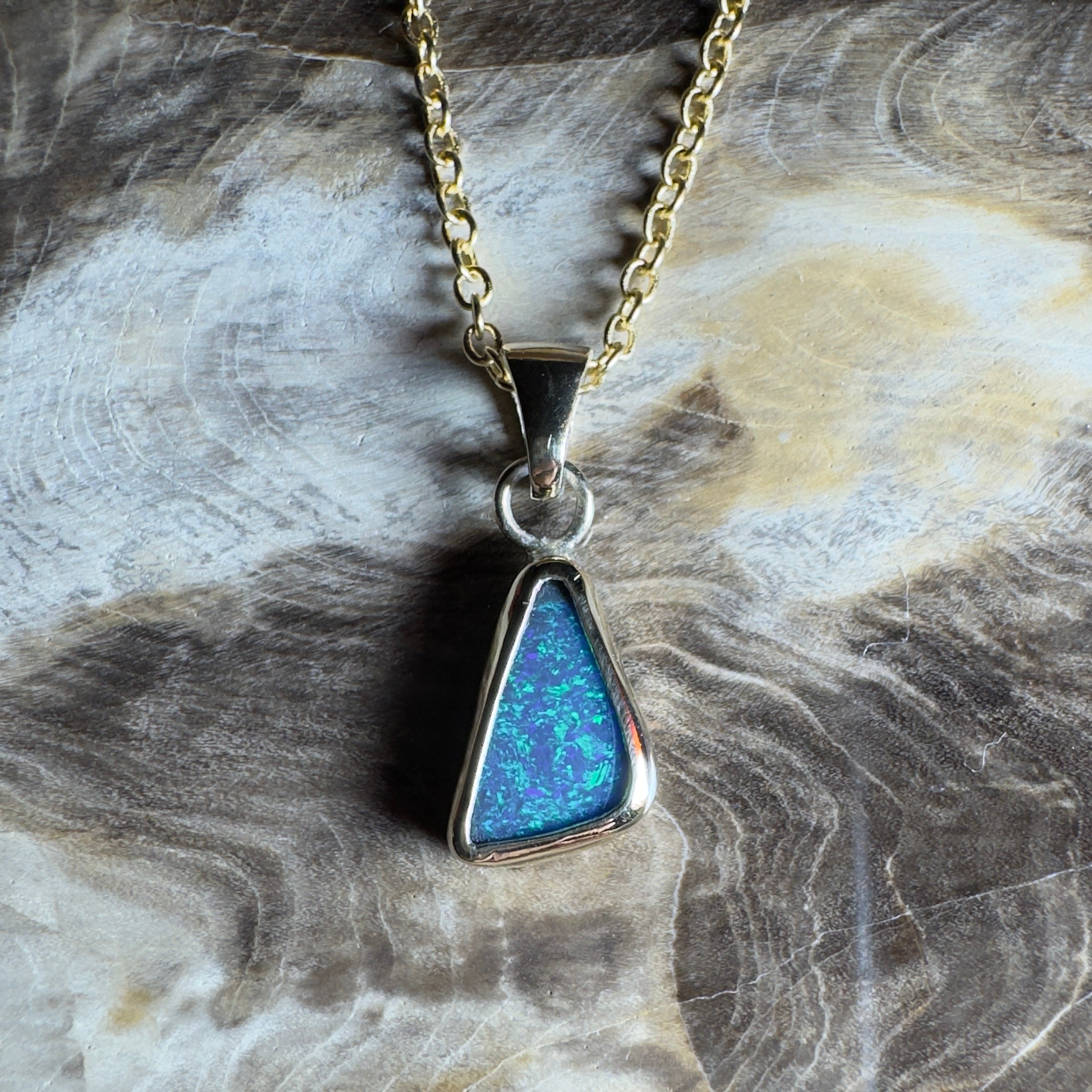 0.9ct Solid Lightning Ridge Opal Pendant Necklace ~'Arnhem Azure' | 9ct Yellow Gold | Solid Australian Opal