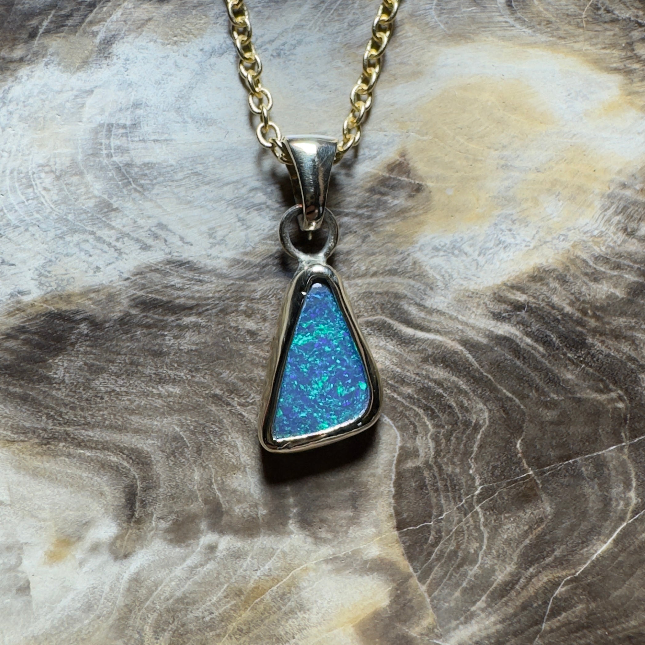 0.9ct Solid Lightning Ridge Opal Pendant Necklace ~'Arnhem Azure' | 9ct Yellow Gold | Solid Australian Opal
