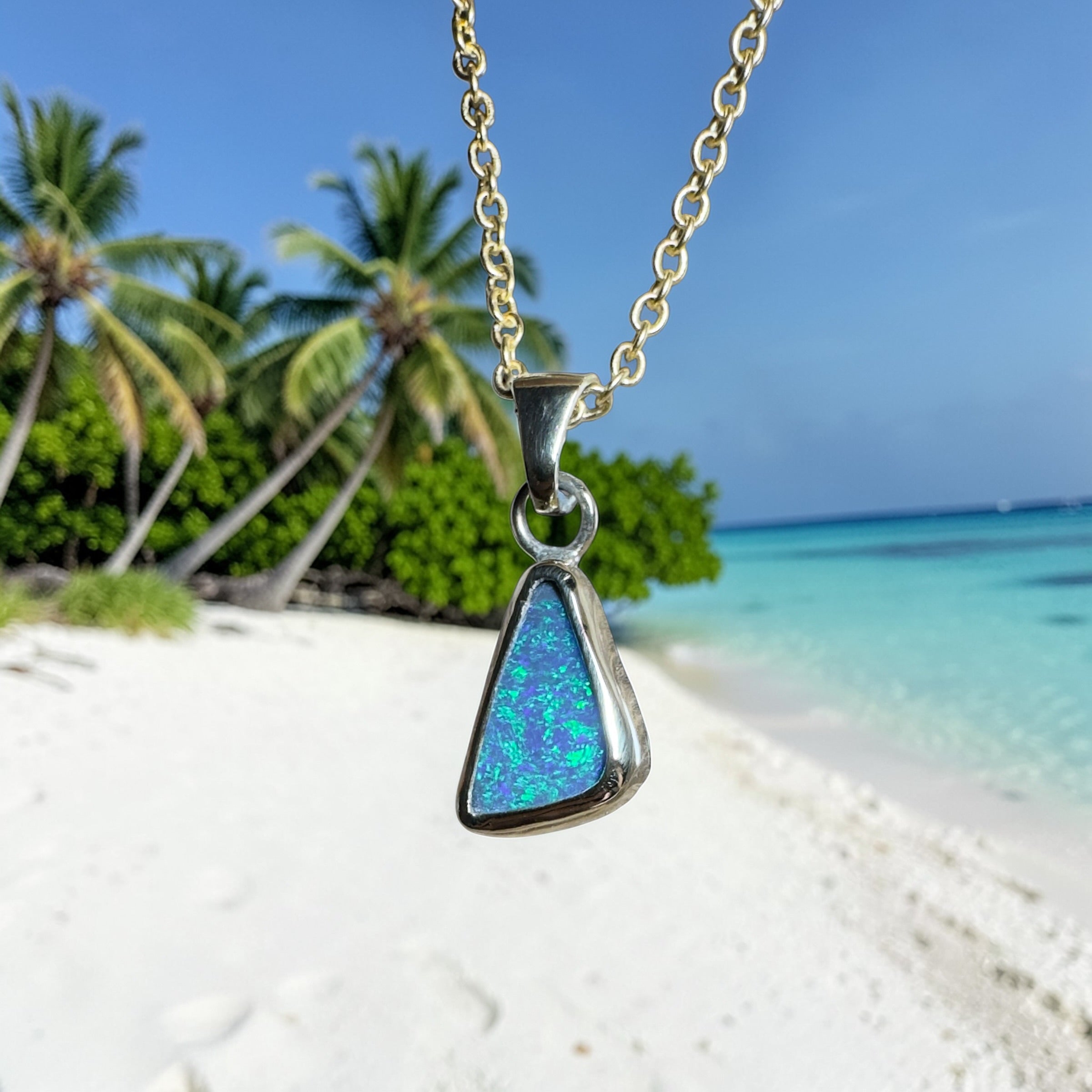 0.9ct Solid Lightning Ridge Opal Pendant Necklace ~'Arnhem Azure' | 9ct Yellow Gold | Solid Australian Opal