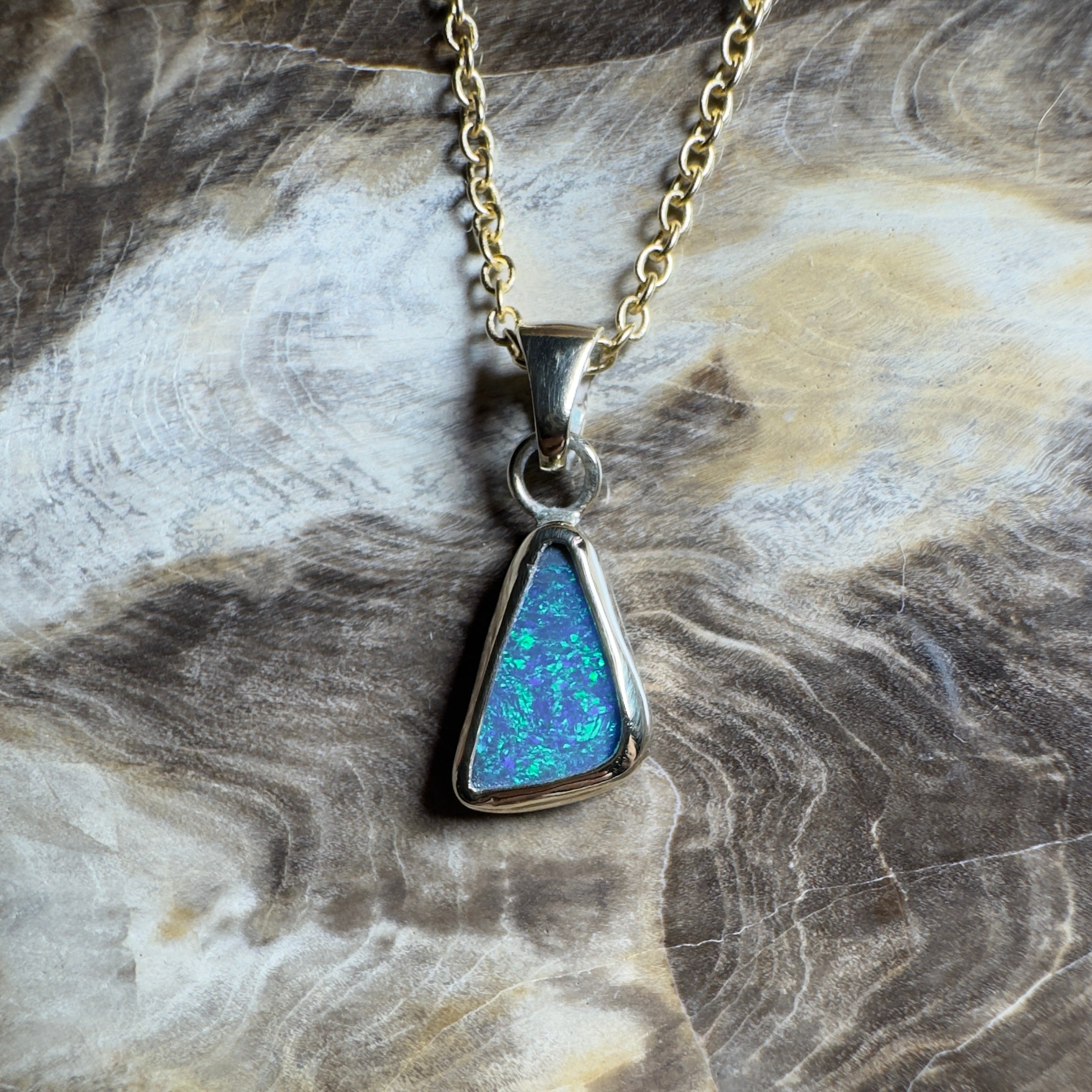 0.9ct Solid Lightning Ridge Opal Pendant Necklace ~'Arnhem Azure' | 9ct Yellow Gold | Solid Australian Opal