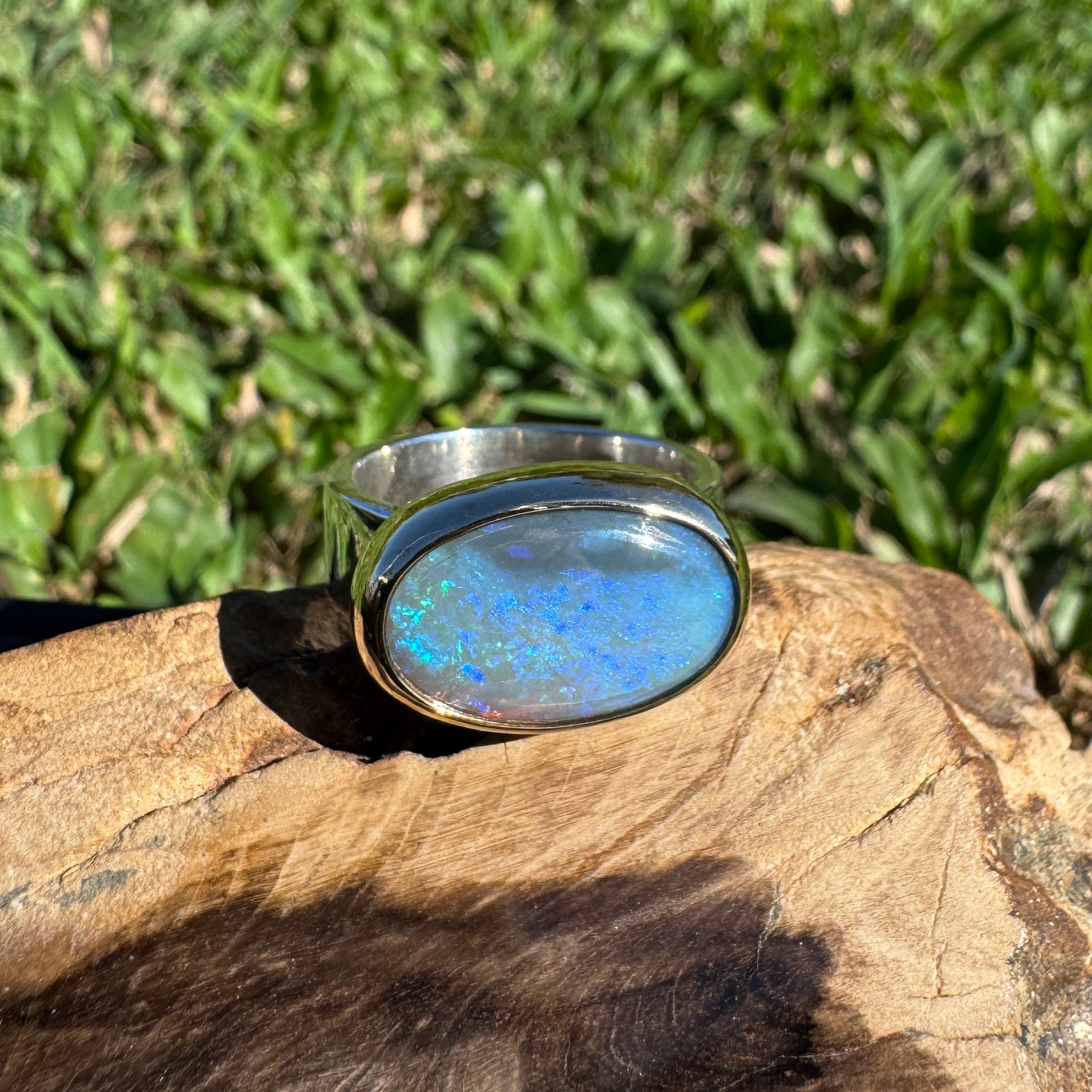 6ct Lightning Ridge Opal Ring ~ 'Bells Beach Blues' | Two-Tone 9ct Gold & 925 Sterling Silver | Solid Australian Opal