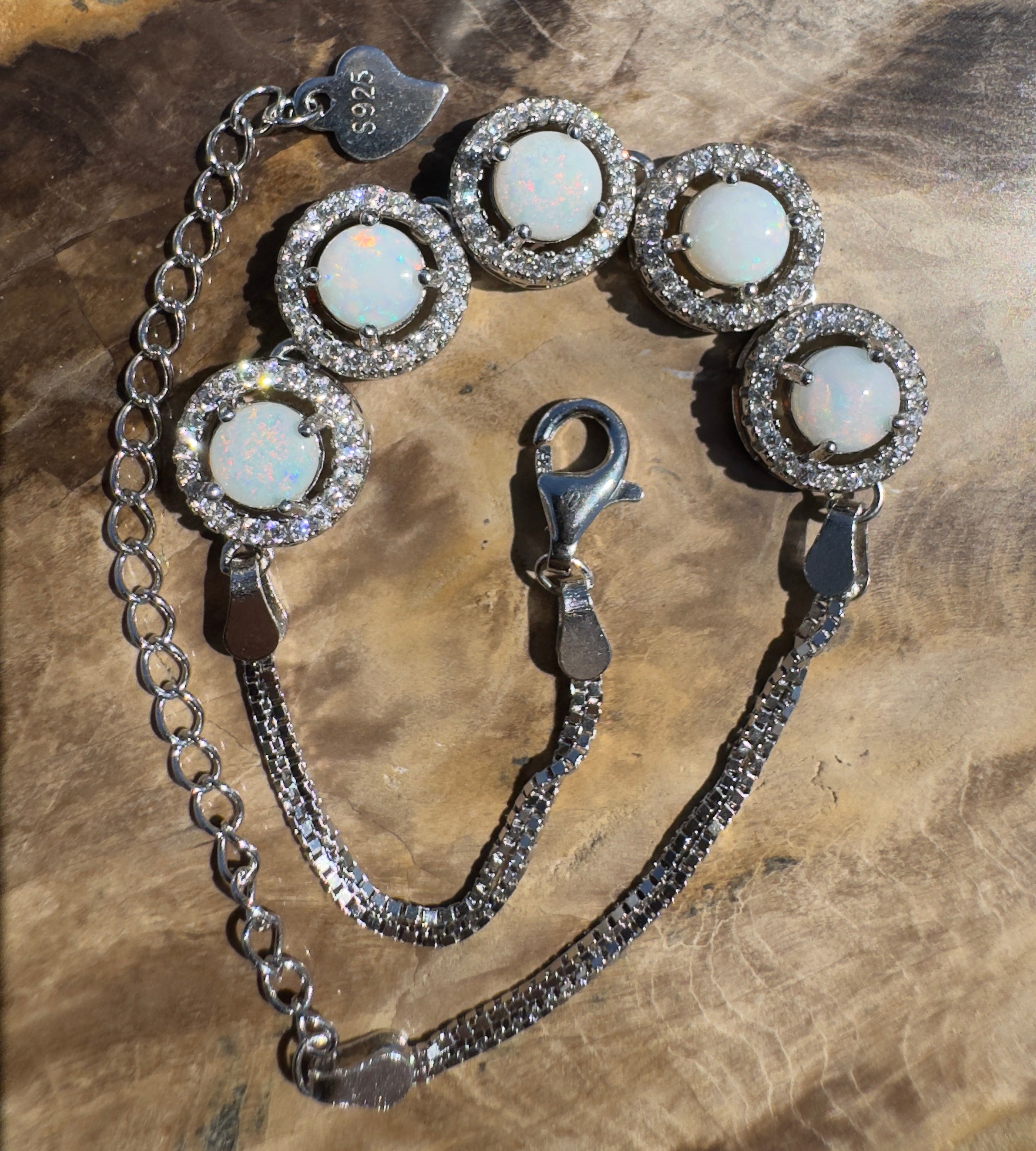 Simpson Dune Glow ~ 1.8ct Coober Pedy Opal and Cubic Zirconia 925 Sterling Silver Bracelet