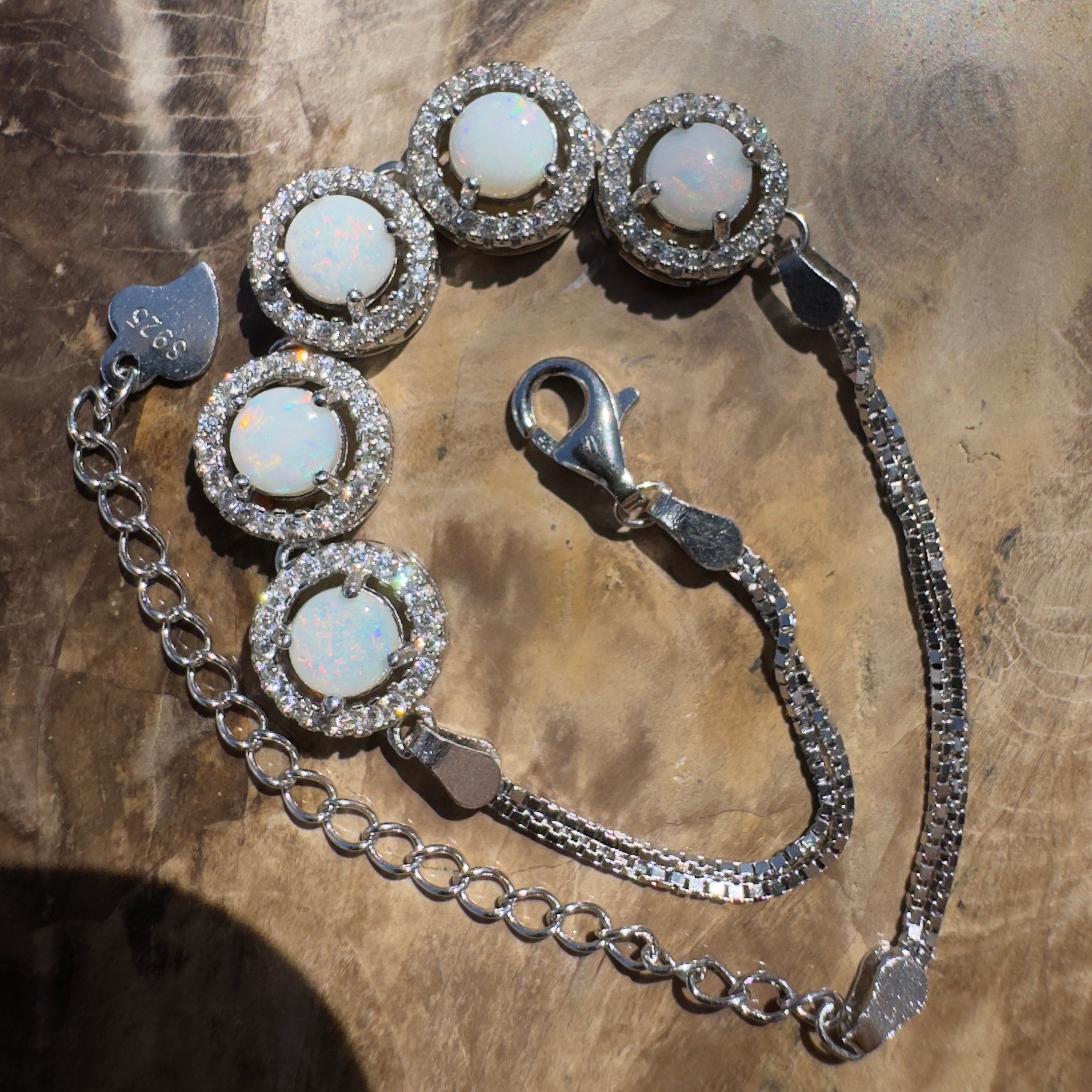 Simpson Dune Glow ~ 1.8ct Coober Pedy Opal and Cubic Zirconia 925 Sterling Silver Bracelet