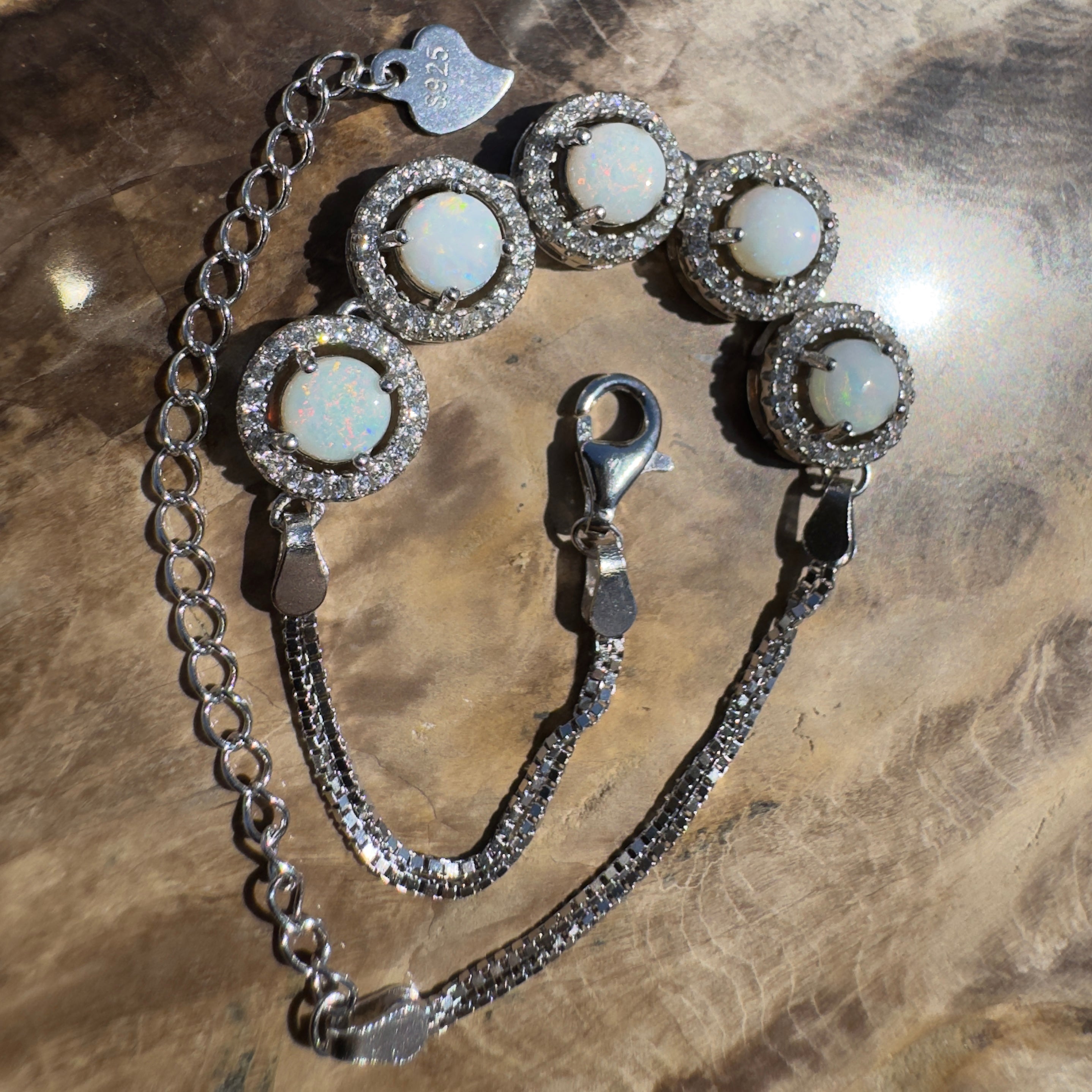 Simpson Dune Glow ~ 1.8ct Coober Pedy Opal and Cubic Zirconia 925 Sterling Silver Bracelet
