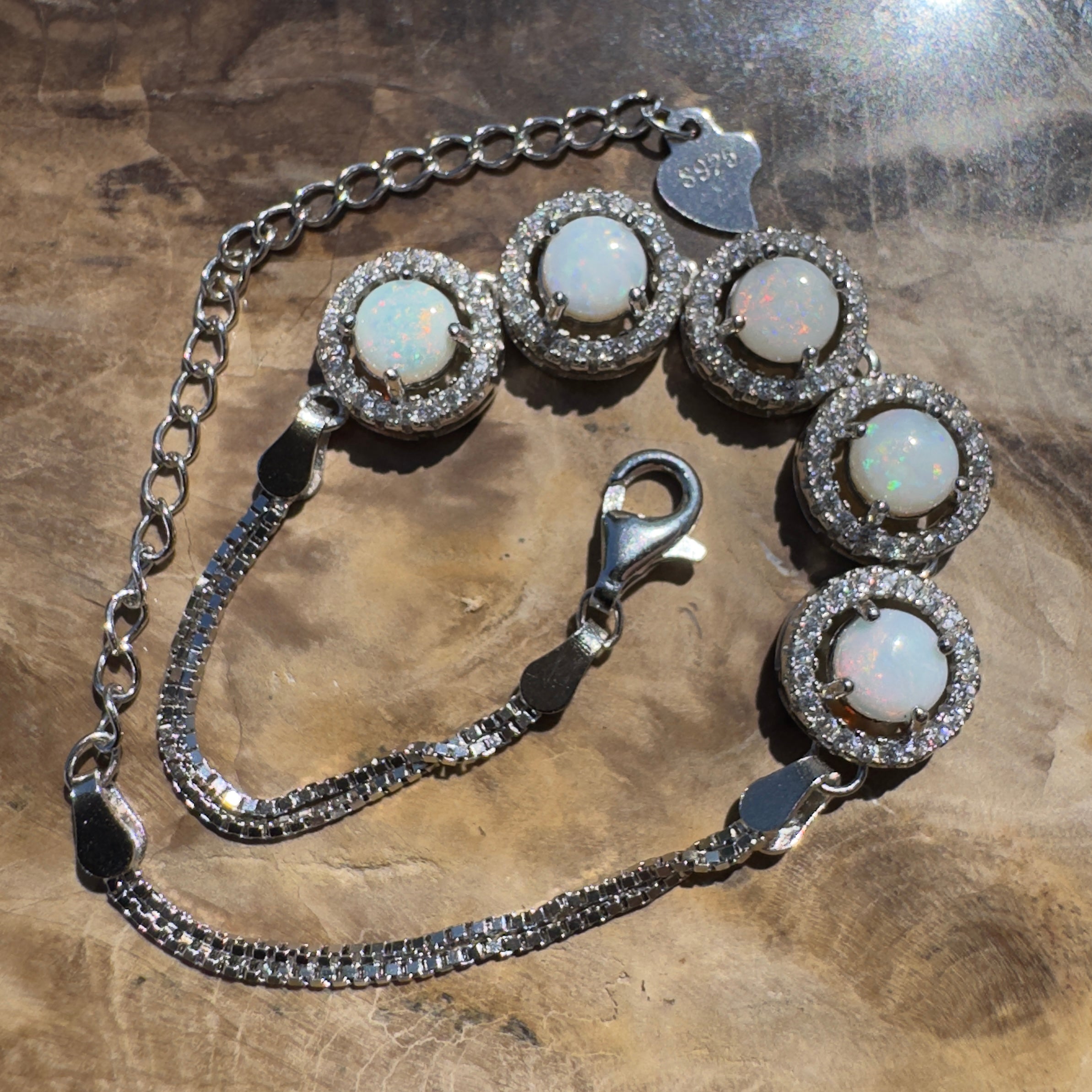 Simpson Dune Glow ~ 1.8ct Coober Pedy Opal and Cubic Zirconia 925 Sterling Silver Bracelet