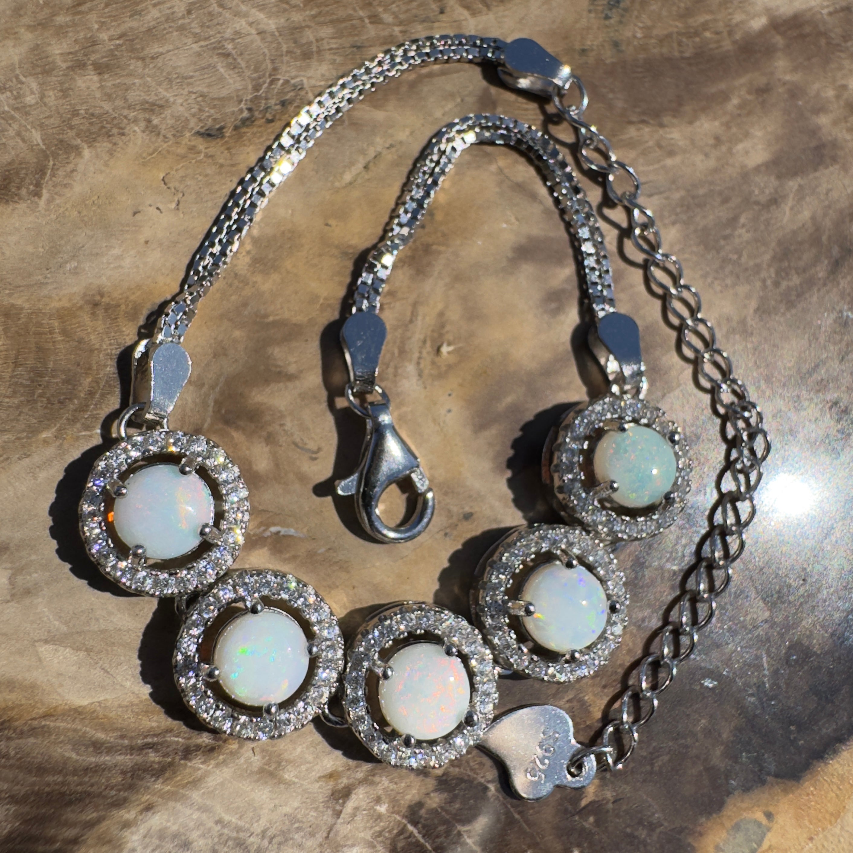 Simpson Dune Glow ~ 1.8ct Coober Pedy Opal and Cubic Zirconia 925 Sterling Silver Bracelet