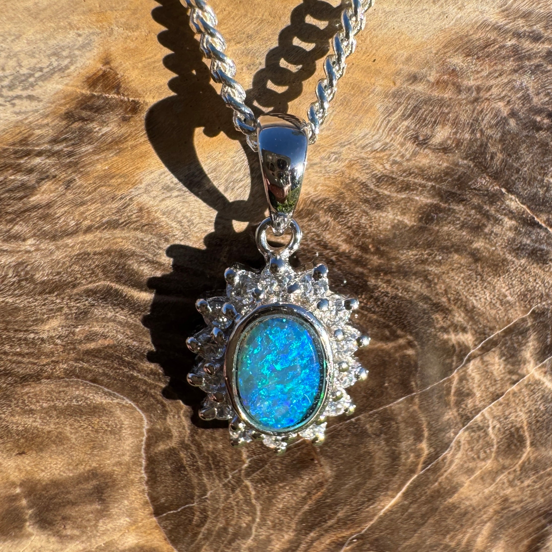 0.5ct Lightning Ridge Opal Pendant Necklace ~ 'Hawkings Point Blues' | 925 Sterling Silver | Solid Australian Opal