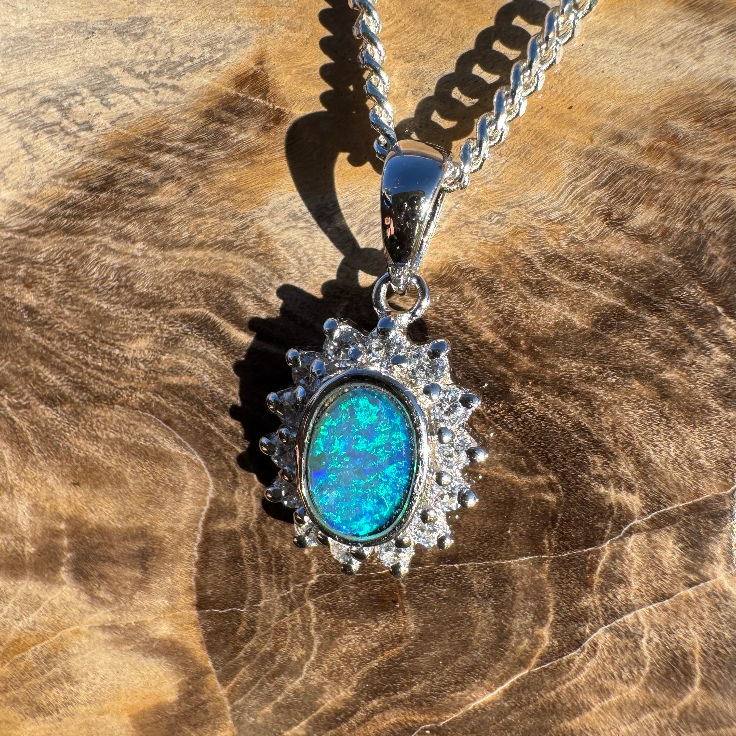 0.5ct Lightning Ridge Opal Pendant Necklace ~ 'Hawkings Point Blues' | 925 Sterling Silver | Solid Australian Opal