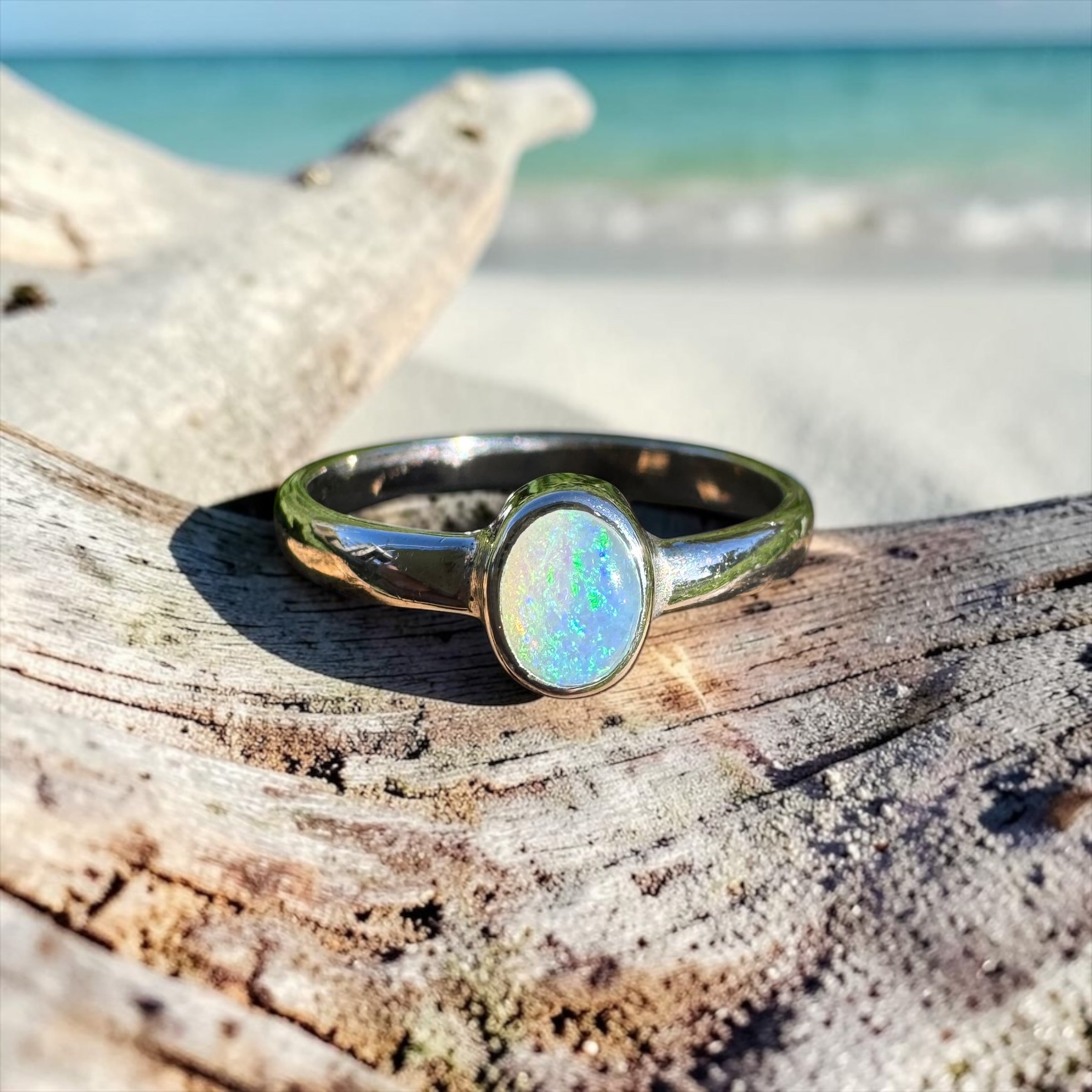 0.4ct Lightning Ridge Opal Ring ~ 'Pearson Isles Blue' | 925 Sterling Silver | Solid Australian Opal