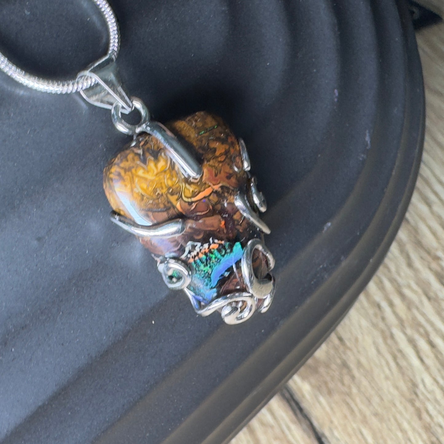 'Coastal Colours' ~ Handcrafted 24ct Solid Queensland Boulder Opal Sterling Silver Pendant Necklace